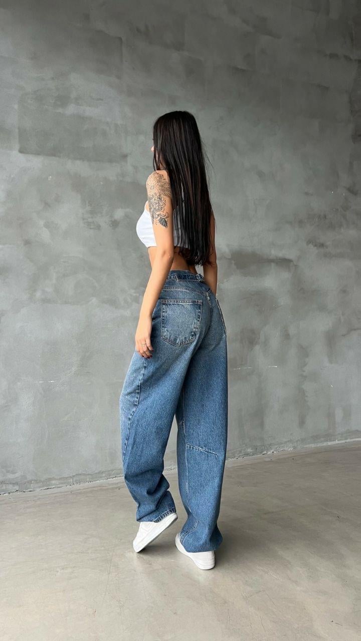 Kemer Detaylı Baggy Jean