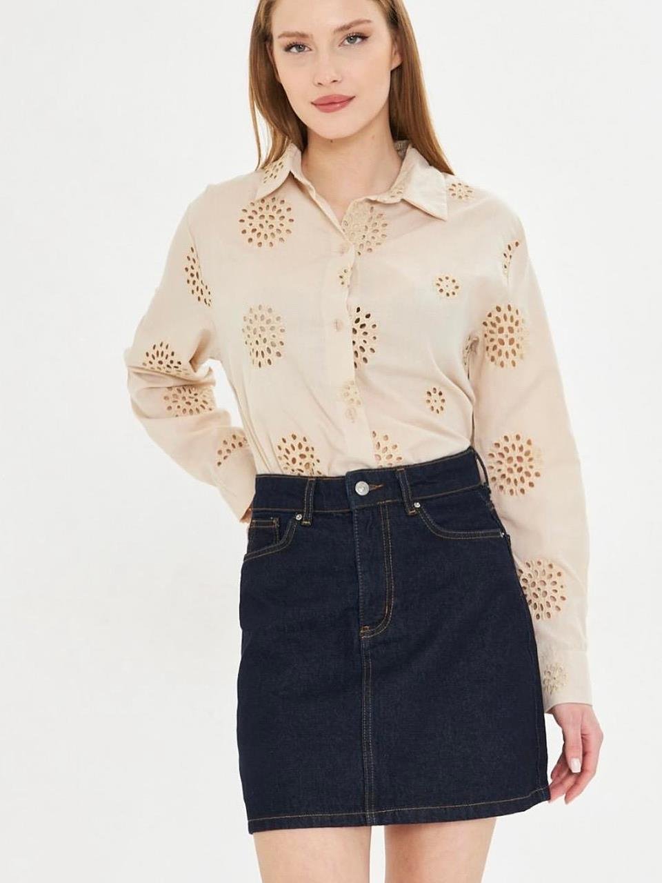 Koyu Lacivert Raw Mini Jean Etek