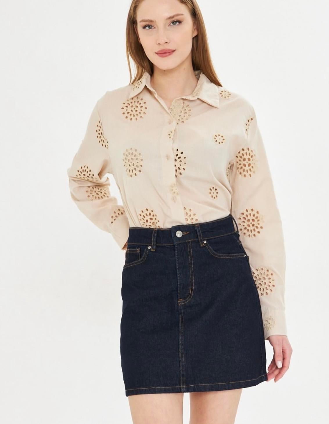 Koyu Lacivert Raw Mini Jean Etek