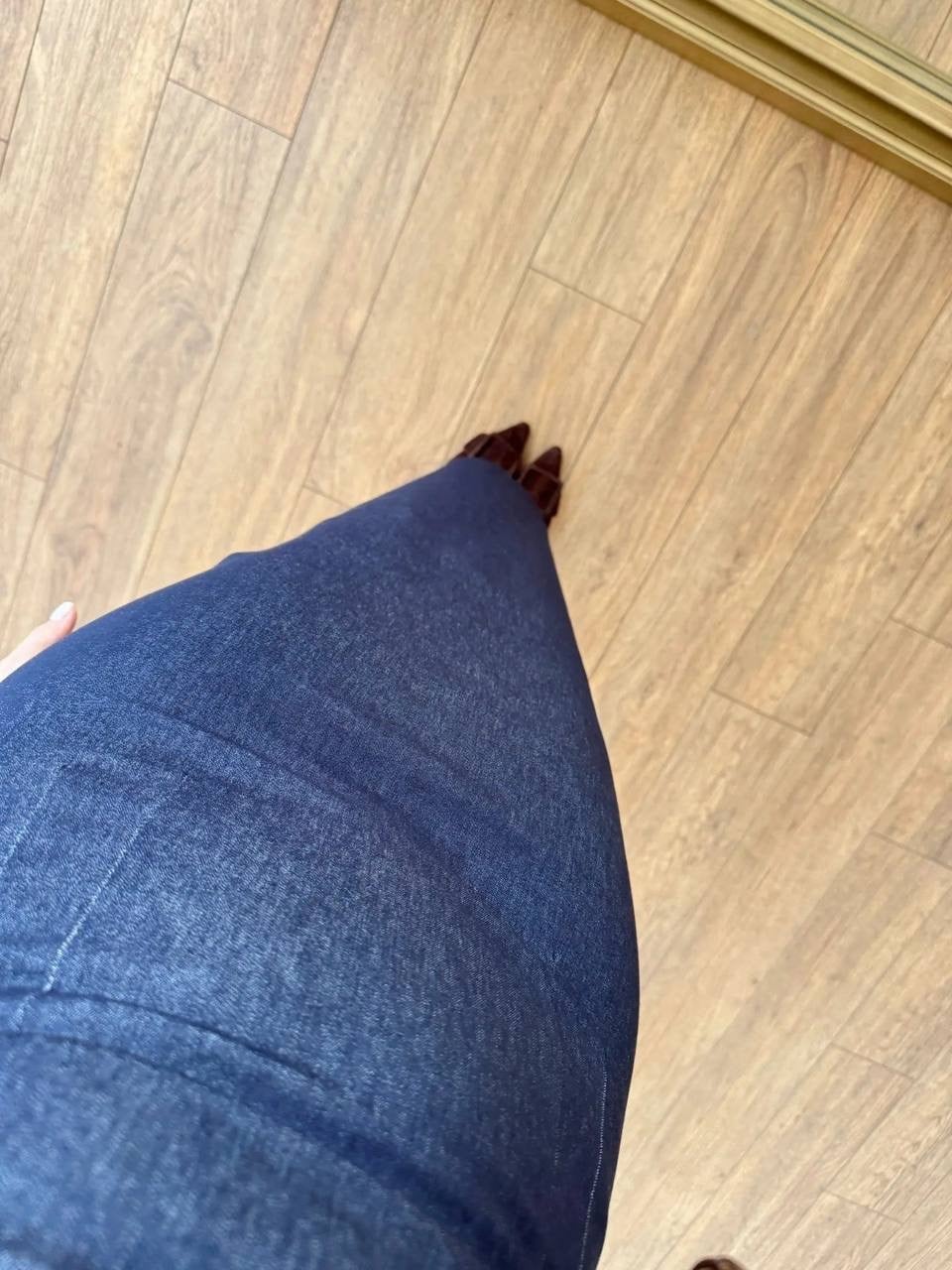Lacivert Kare Yaka Strech Jean Elbise