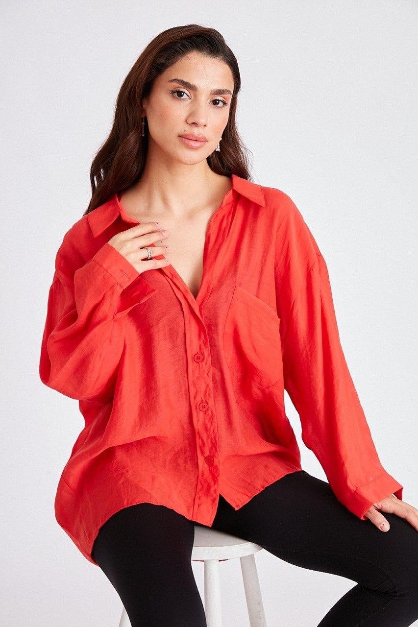 Nar Çiçeği Düşük Omuzlu Oversize Gömlek