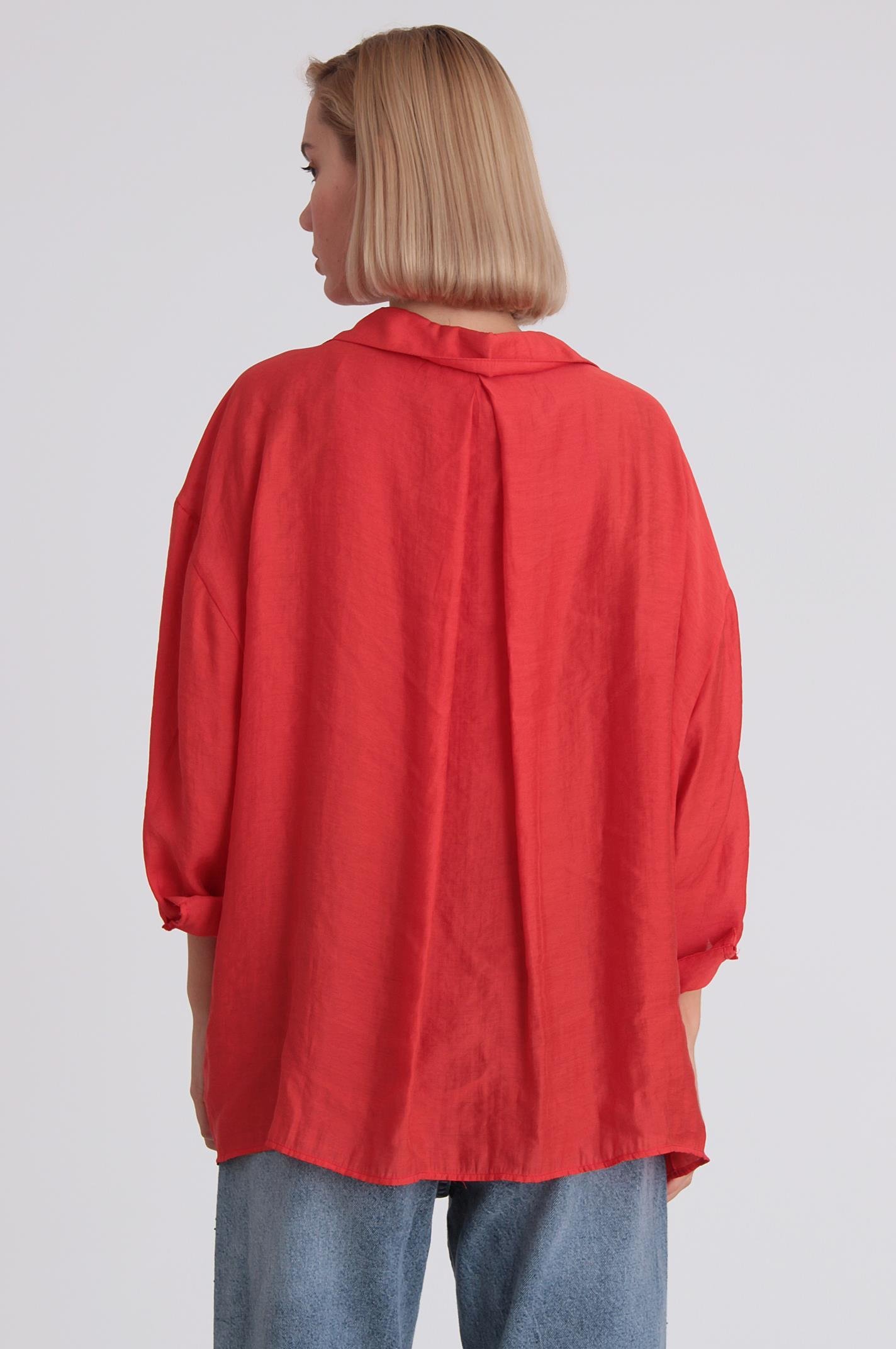 Nar Çiçeği Düşük Omuzlu Oversize Gömlek