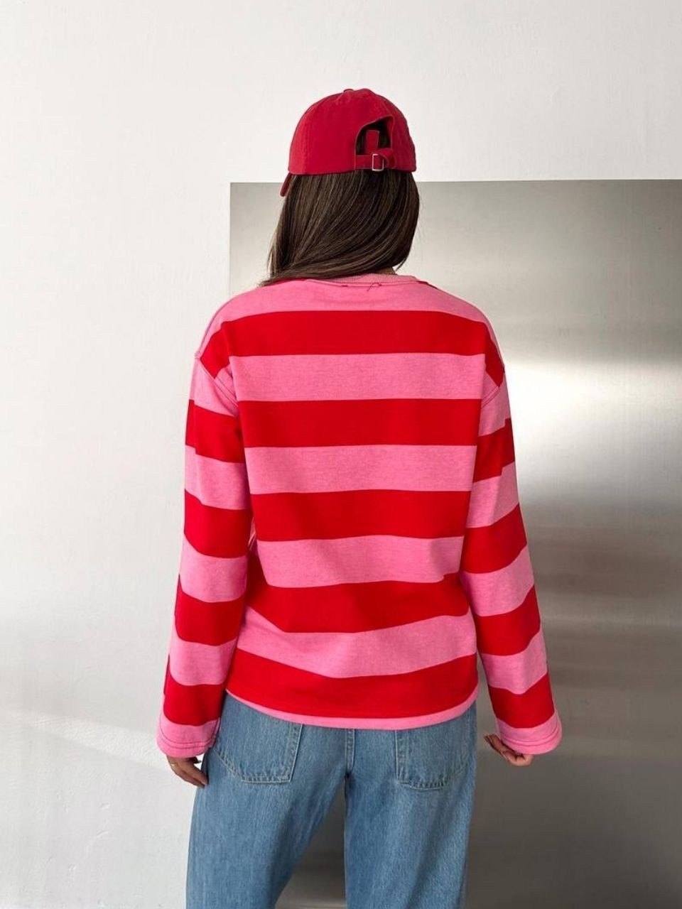 Pembe Çizgili District Original Baskılı Sweatshirt