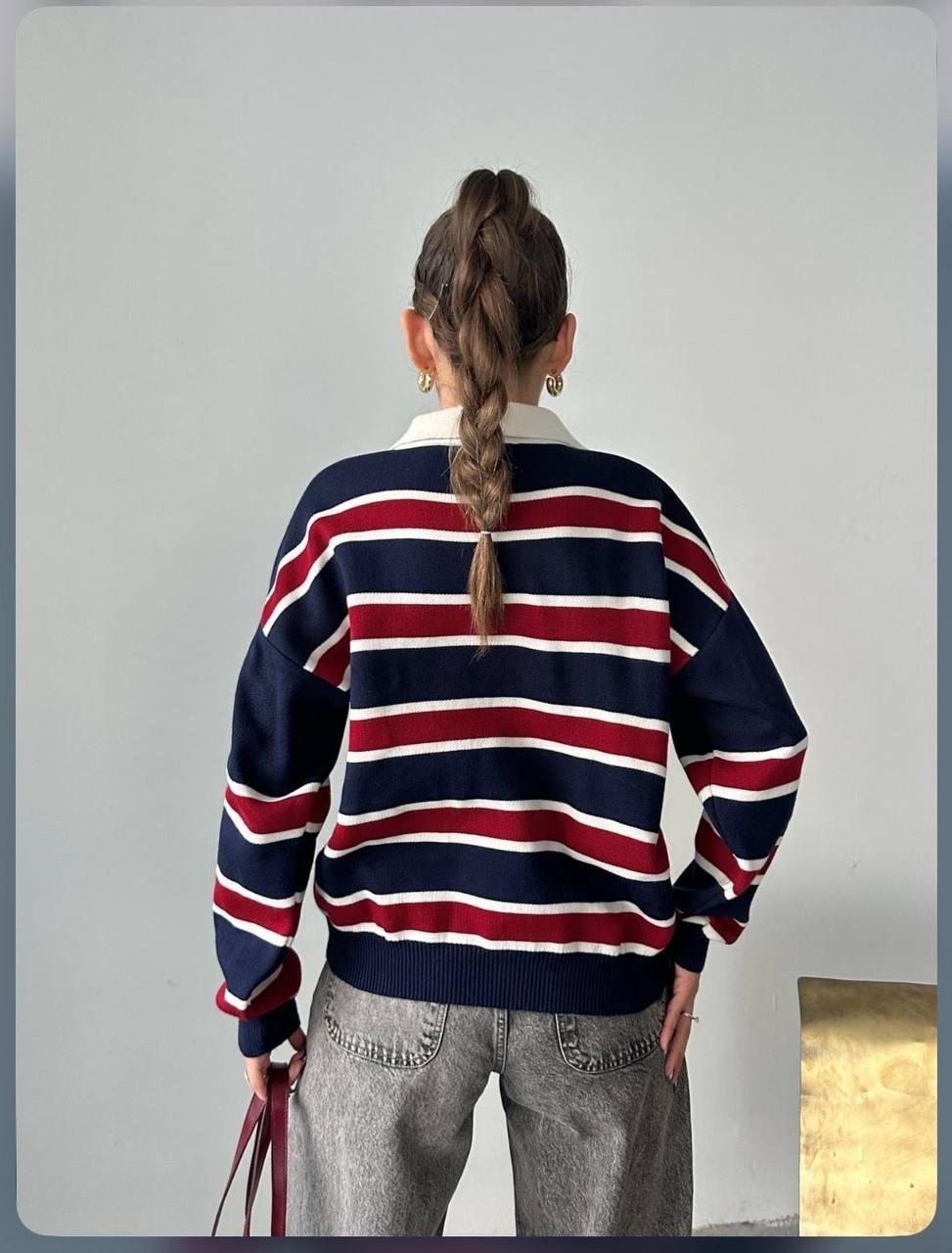 Polo Yaka Çzigili Triko Kazak