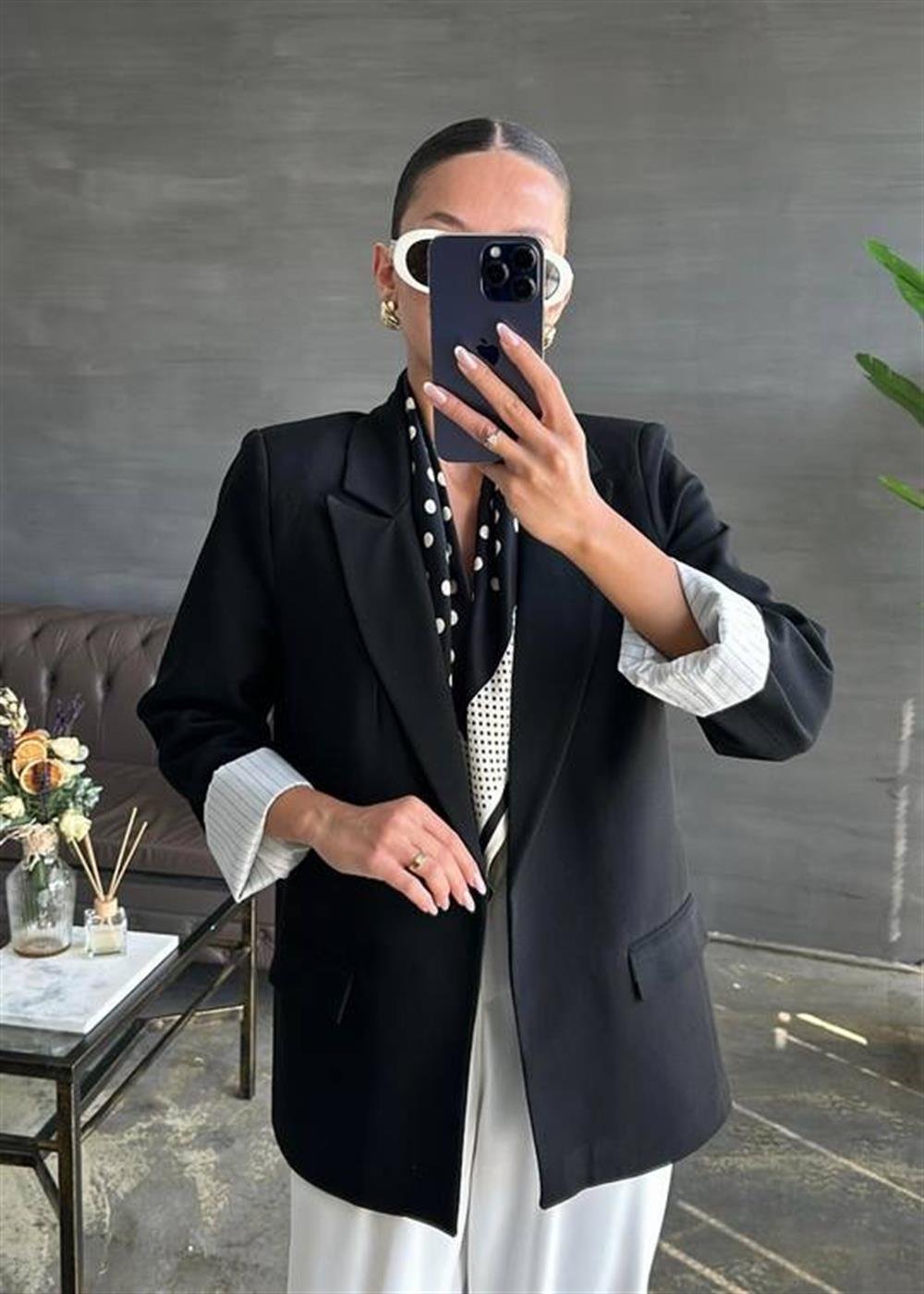 Premium Kolu Katlamalı Oversize Karamel Ceket