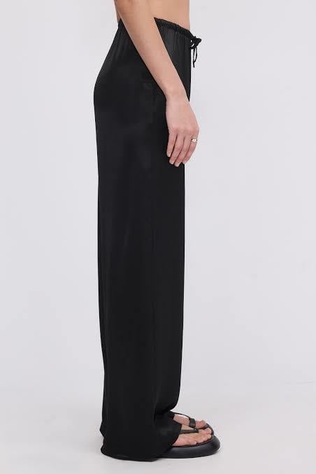 Siyah Beli Lastikli Simli Saten Pantolon