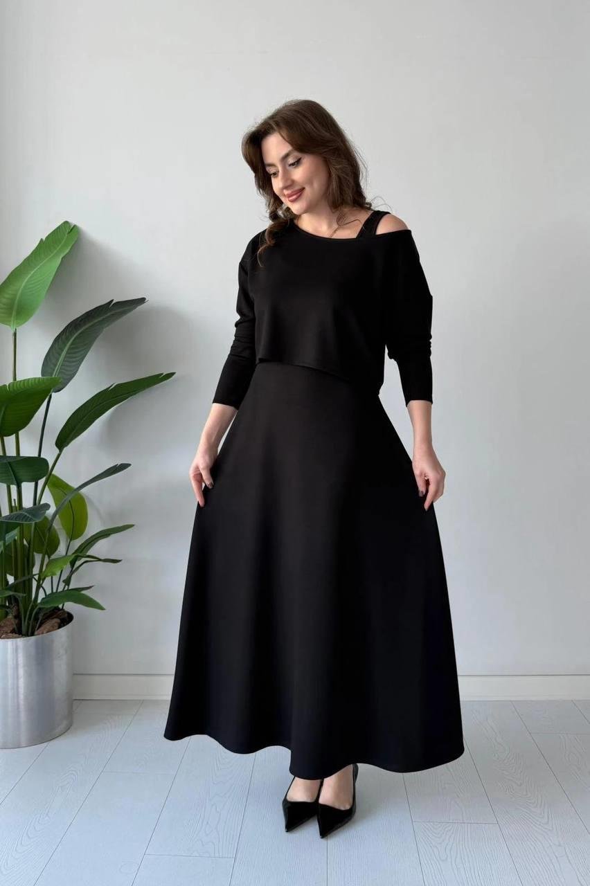 Siyah Modal Kumaş Elbise Bluz İkili Takım 