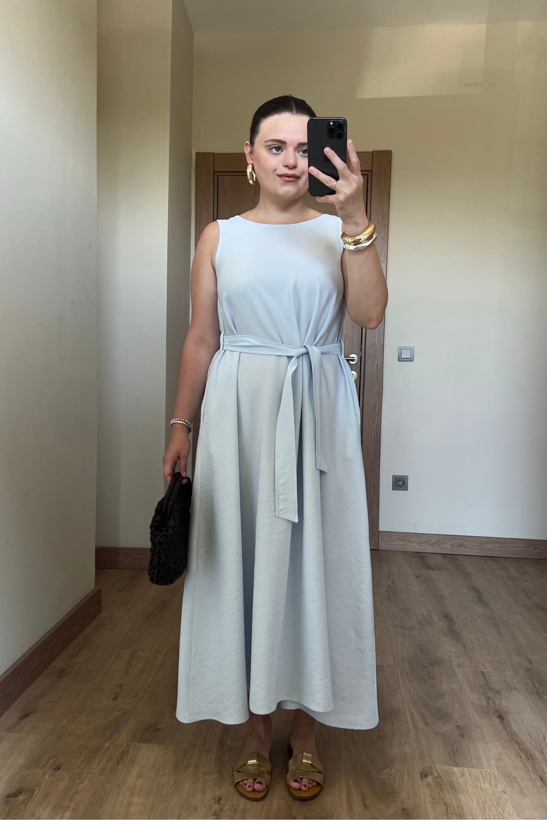 Bebe Mavisi %100 Pamuk Kuşaklı Elbise