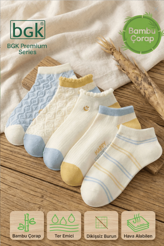 5 Çift Bambu Desenli Kadın Çorap (Dikişsiz) Premium