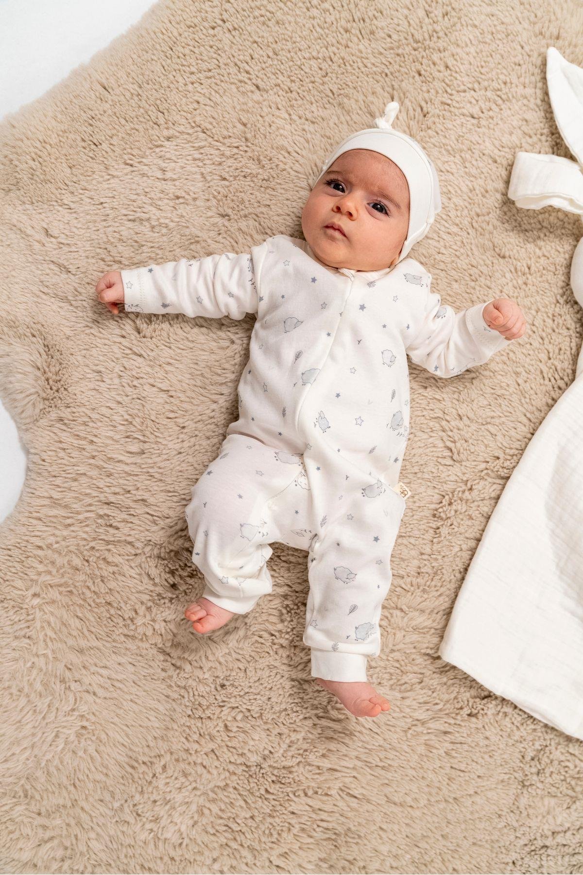 %100 ORGANİK PAMUK KUZUCUK FERMUARLI BEBEK TULUM