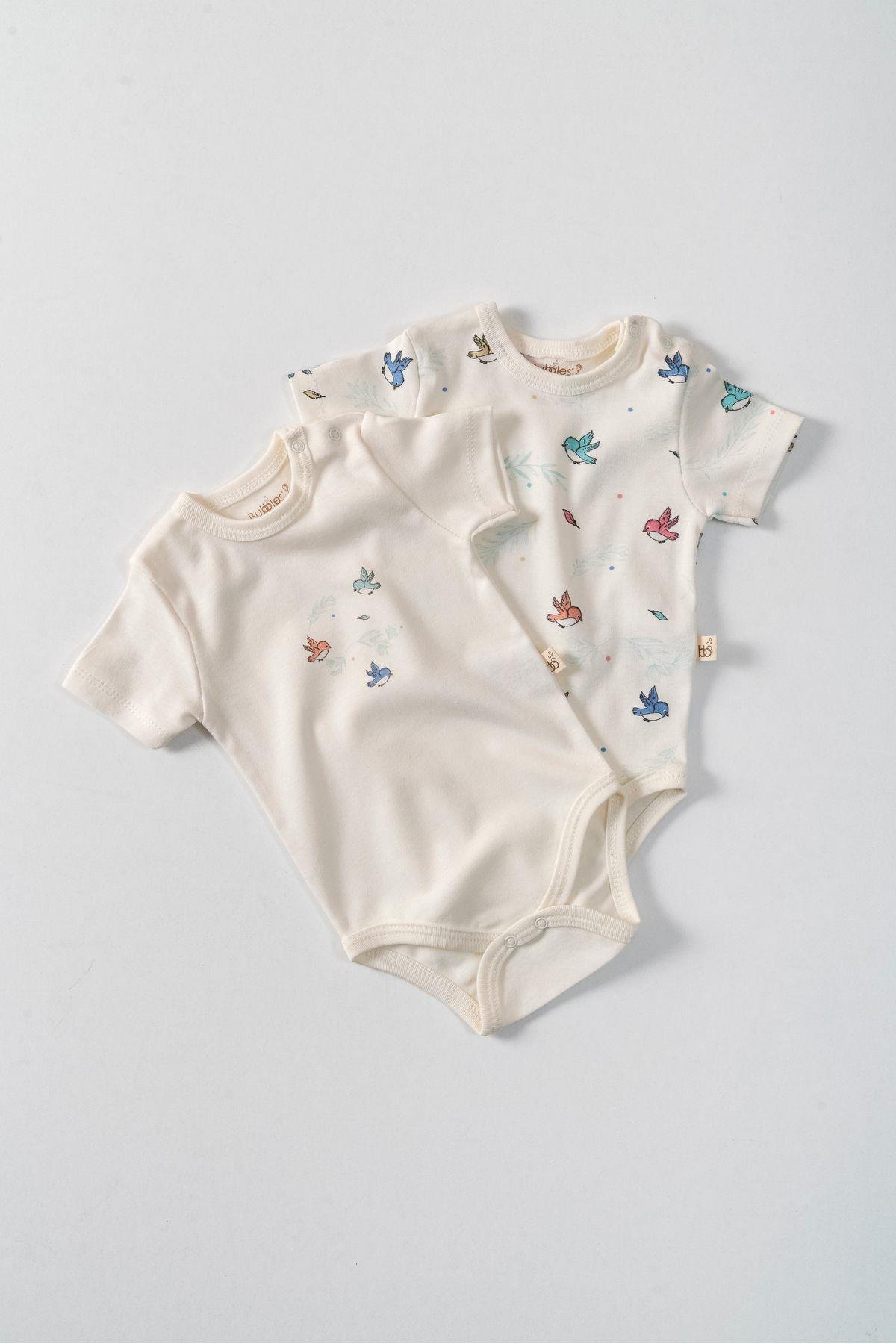 %100 ORGANİK PAMUK SEVİMLİ YAVRU KUŞ 2'Lİ BEBEK BODY SET