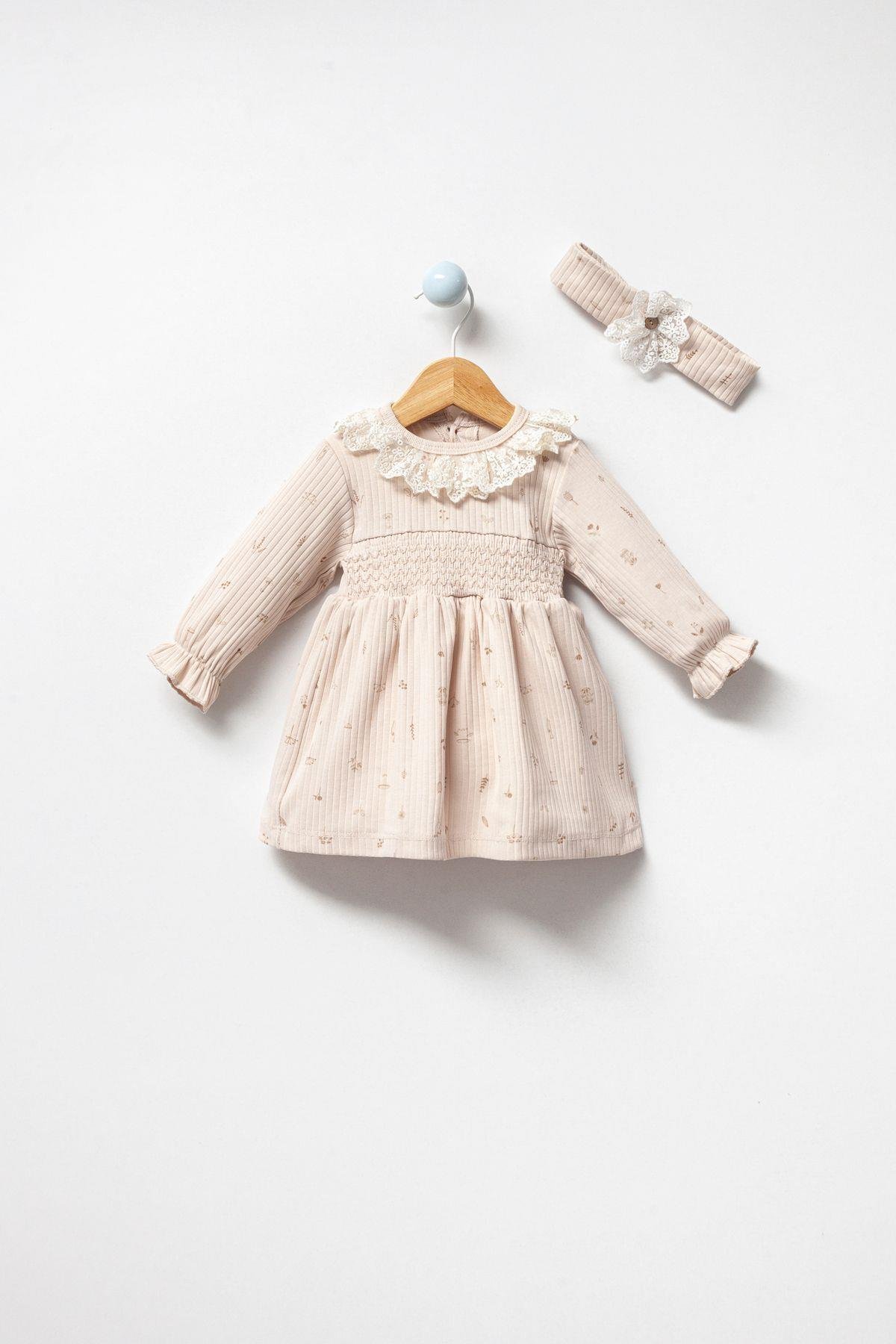 KIZ BEBEK DANTEL DETAYLI BELİ LASTİKLİ ELBİSE