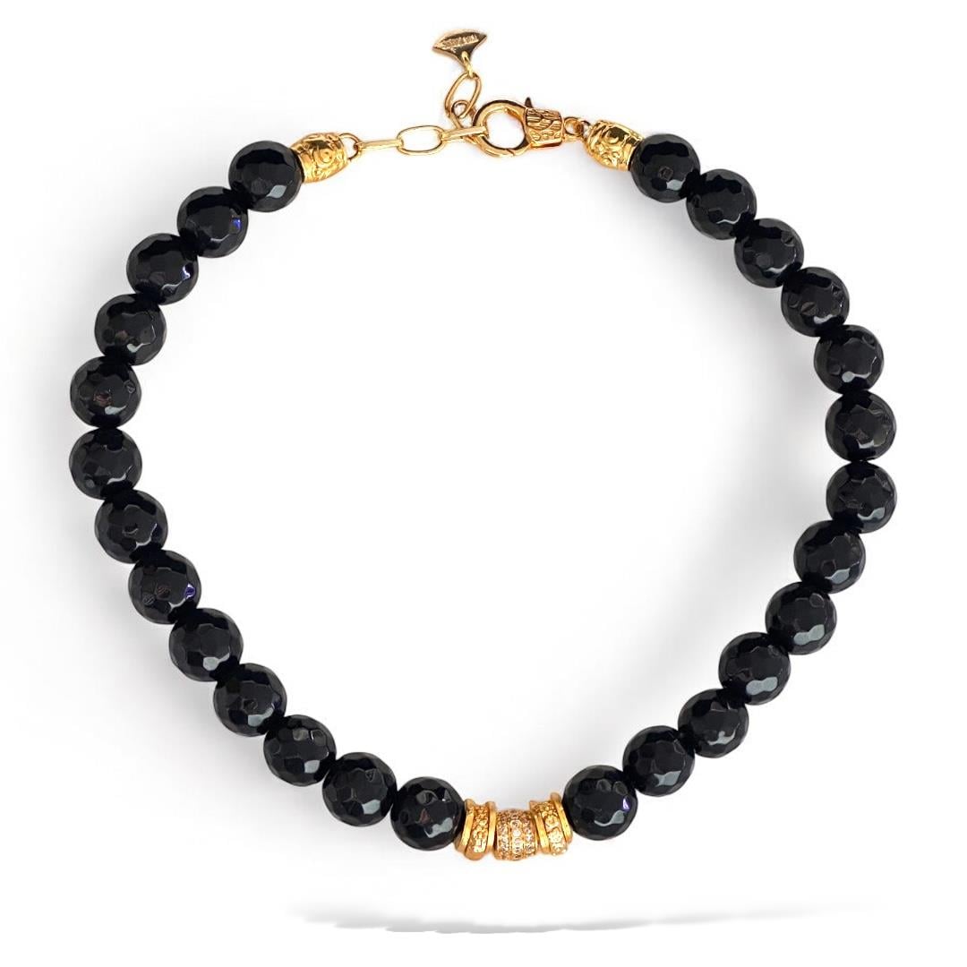 Black Doğal Taş Gold Kolye