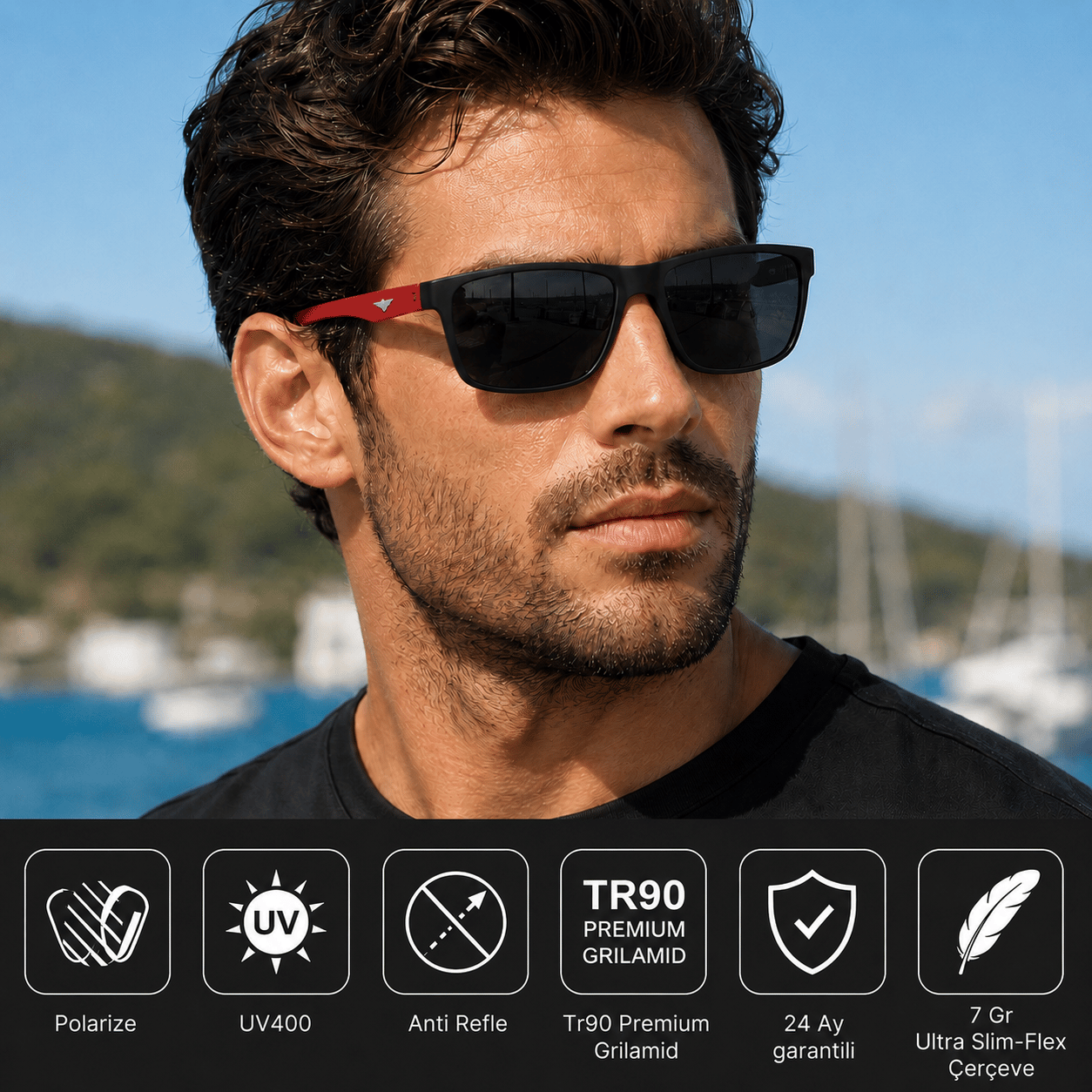 COL 110 Yeni Seri Polarize Erkek Güneş Gözlüğü-Kırılmaz Çerçeve-Polarize-UV400-Anti Refle 3 lü Koruma 58*17*132 Ekartman