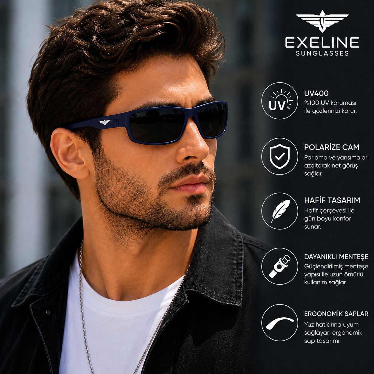 COL 125 Yeni Seri Polarize Erkek Güneş Gözlüğü-Kırılmaz Çerçeve-Polarize-UV400-Anti Refle 3lü Koruma 61*19*130 Ekartman