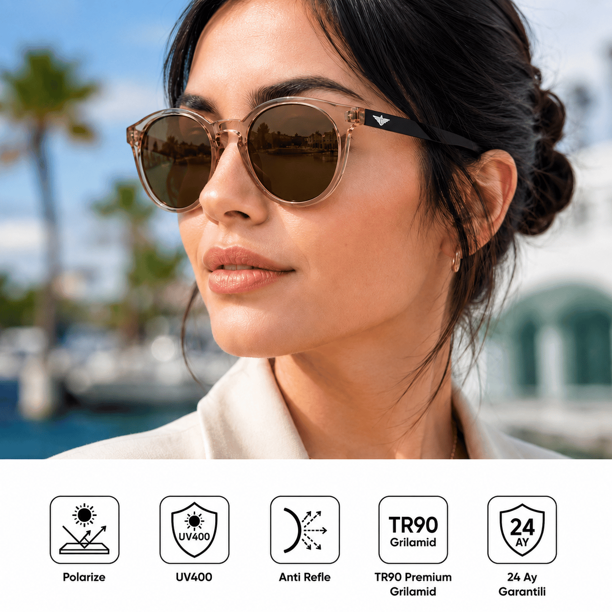 COL 127 Yeni Premium Seri Polarize Kadın Güneş Gözlüğü-Polarize-UV400-Anti Refle 3lü Koruma 50*21*145 Ekartman