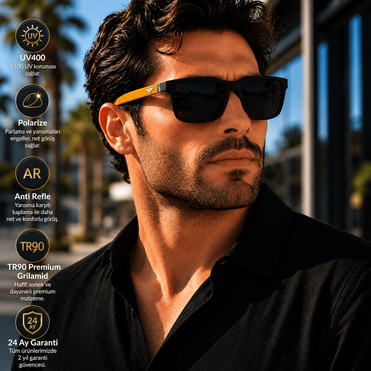 COL 143 Premium Seri Polarize Erkek Güneş Gözlüğü-Polarize-UV400-Anti Refle 3lü Koruma 60*15*130 Ekartman