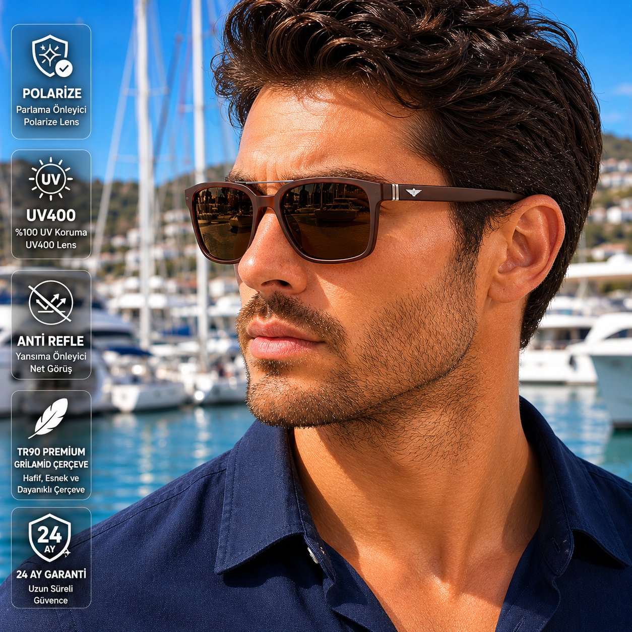 COL 150 Premium Seri Polarize Erkek Güneş Gözlüğü-Polarize-UV400-Anti Refle 3lü Koruma 55*18*132 Ekartman
