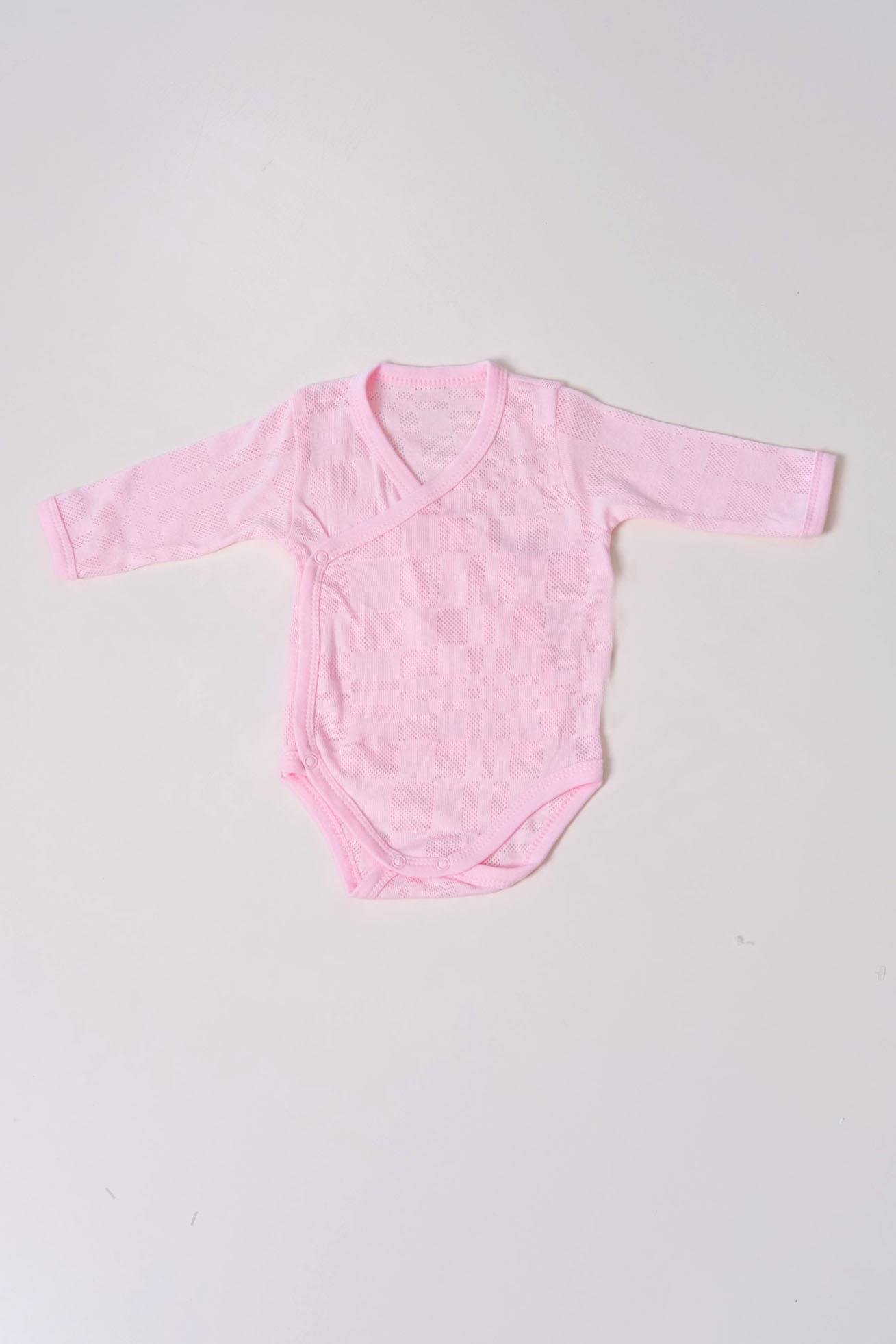 Uzun Kol Kundaklı Body Kare Desen Klimalı Kumaş Pembe