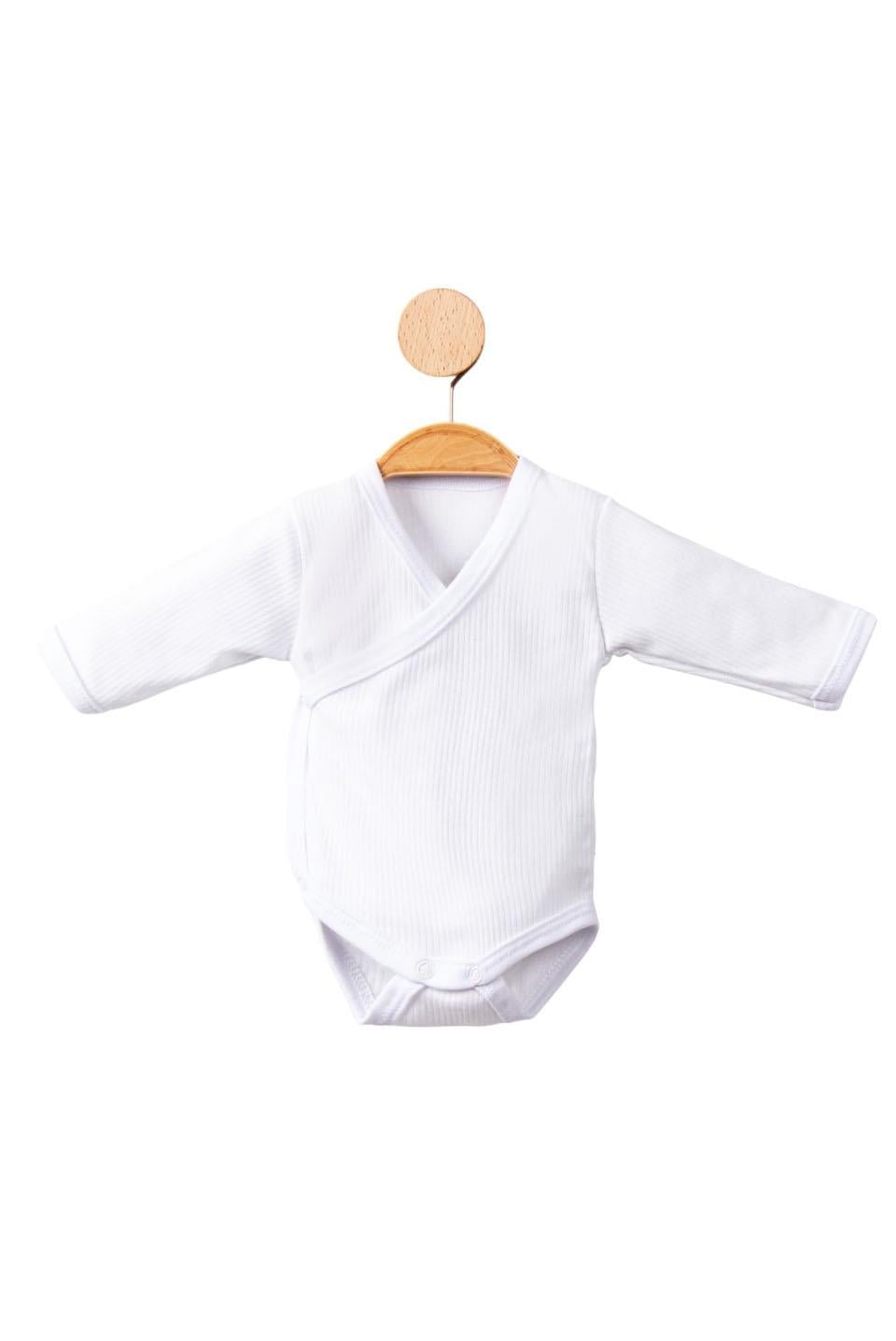Uzun Kollu Ribanalı Kundak Body Beyaz