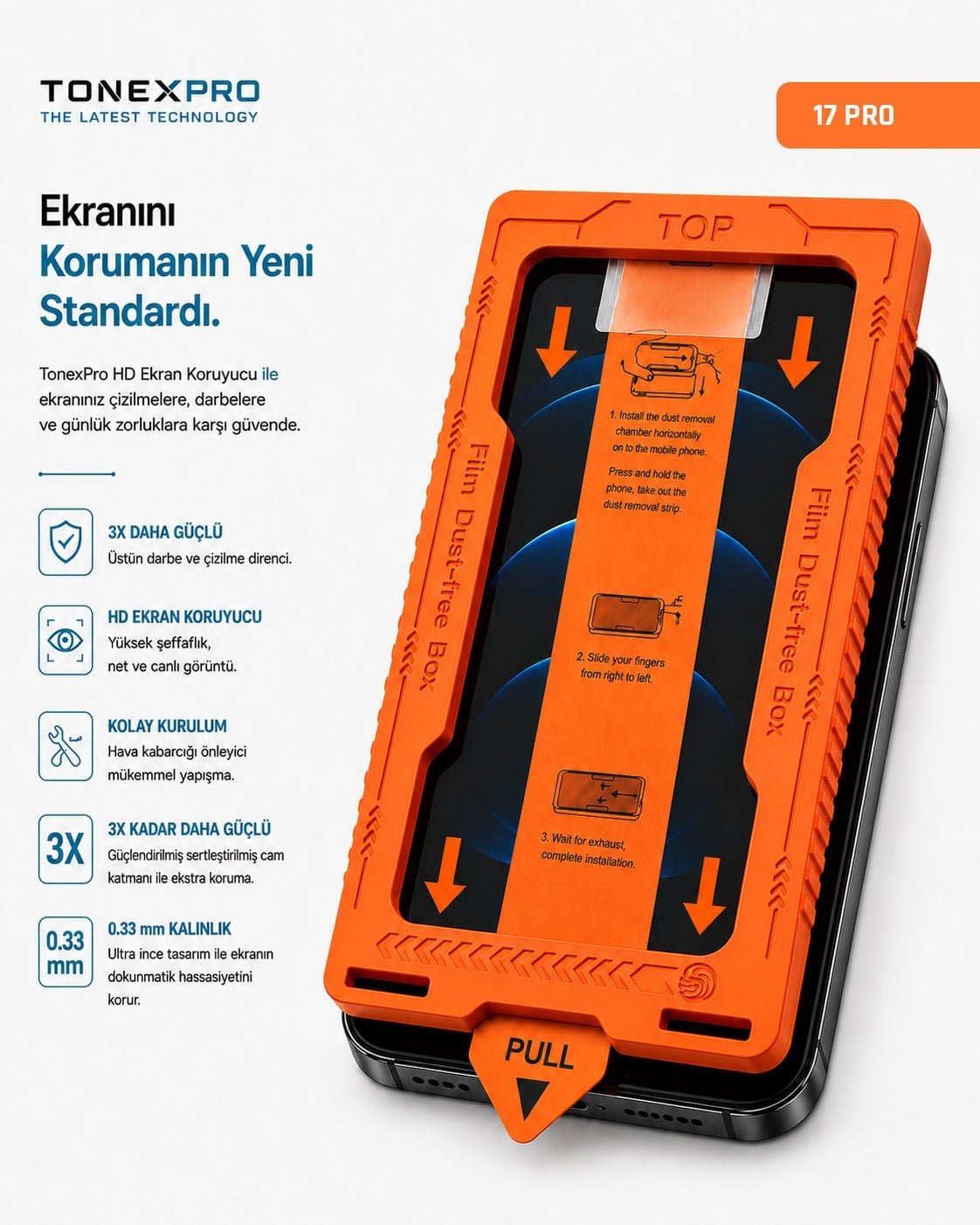 TonexPRO Iphone 17 PRO Uyumlu Ekran Koruyucu Tak Yapıştır
