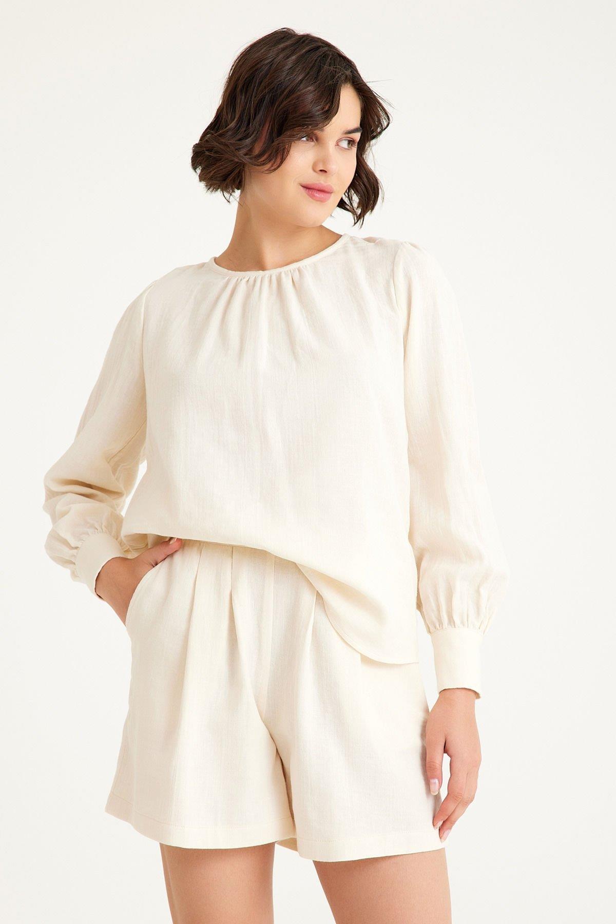 Bej Pamuk Keten Şort