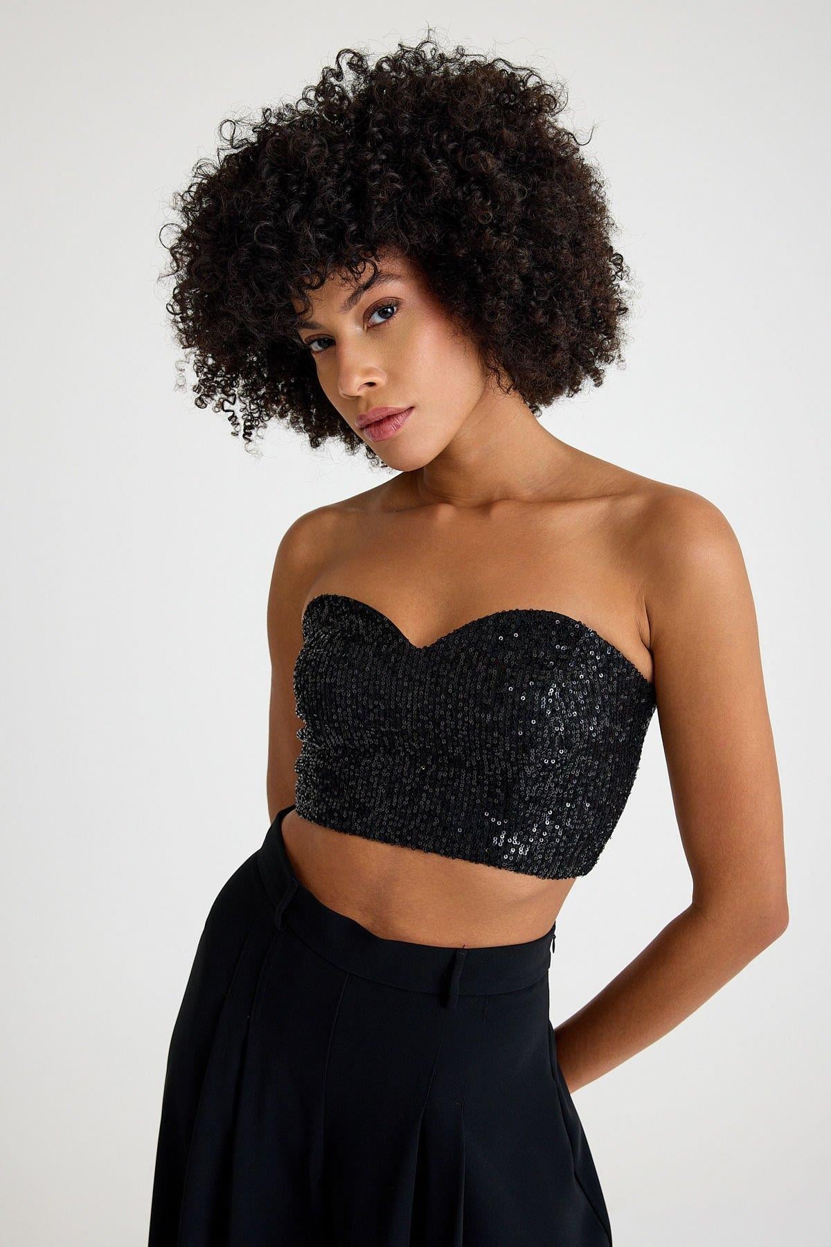 Siyah Payet Crop