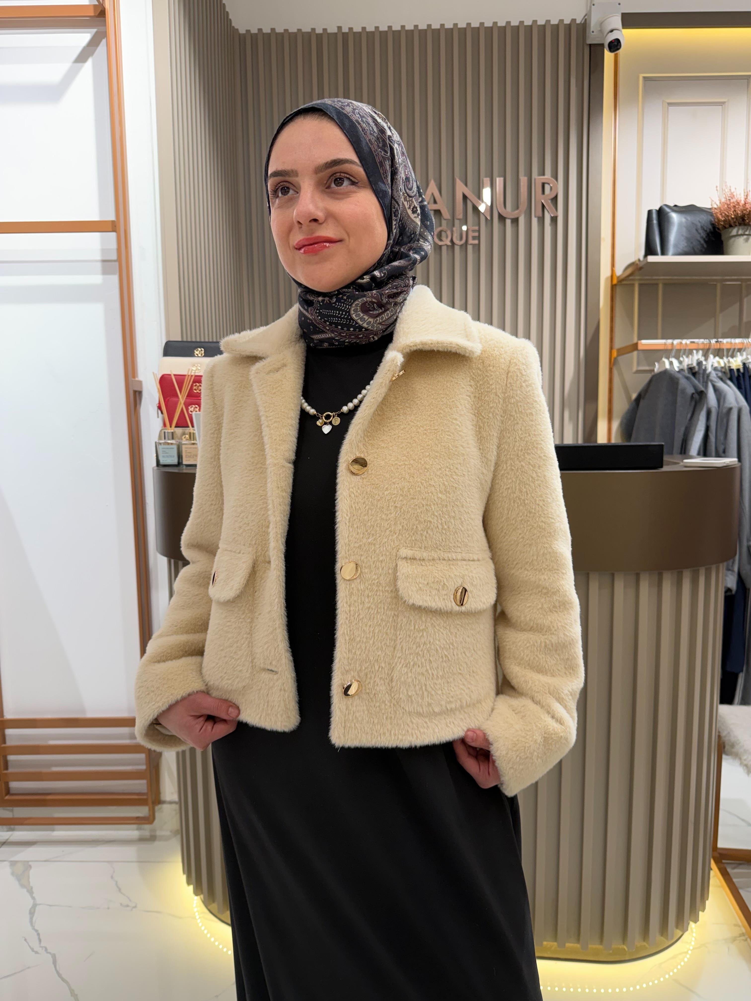 Angora kısa kürk ceket/krem