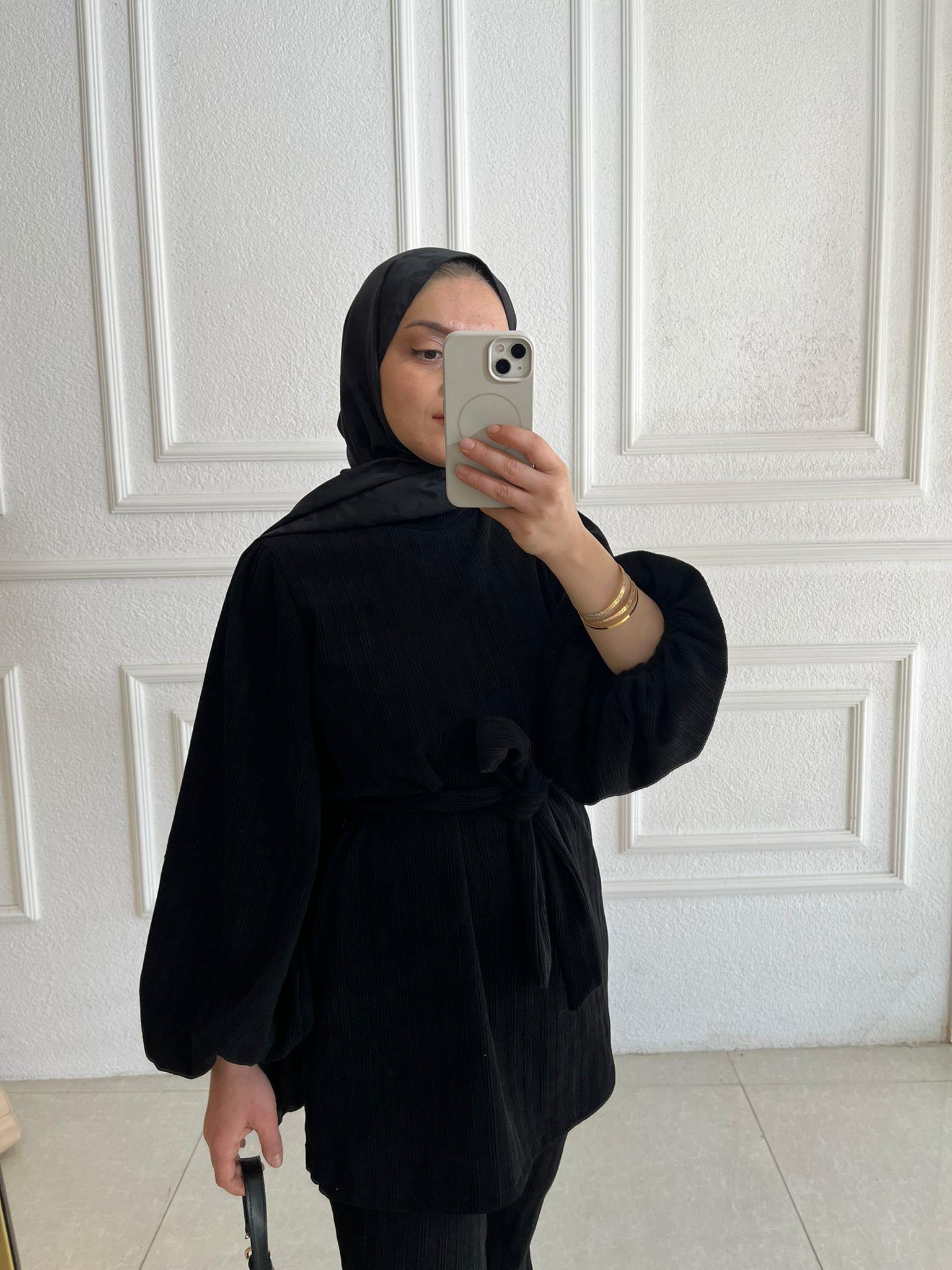 beli kuşaklı siyah ikili takım