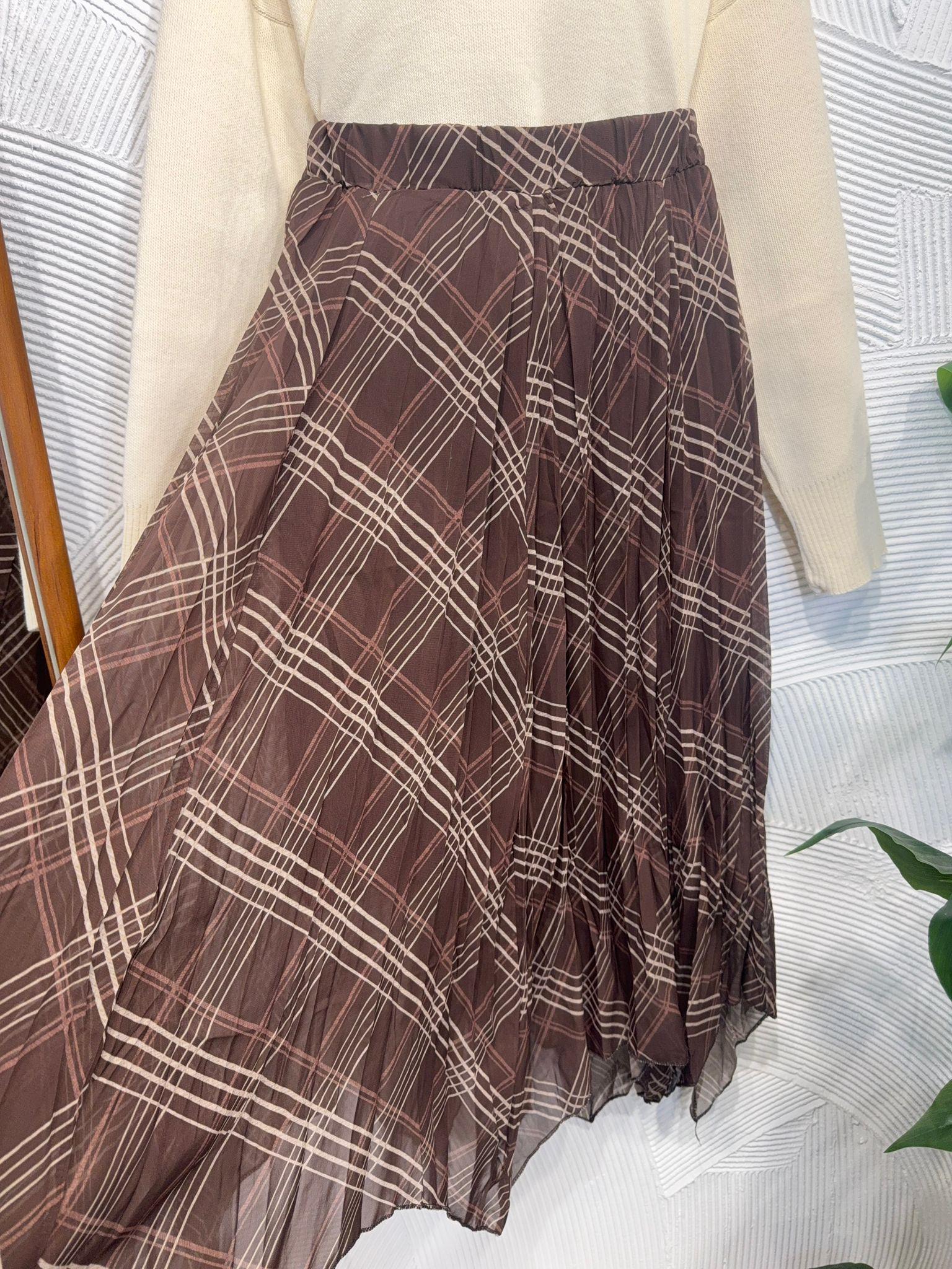 EKOSE DESEN KAHVE ŞİFON ETEK