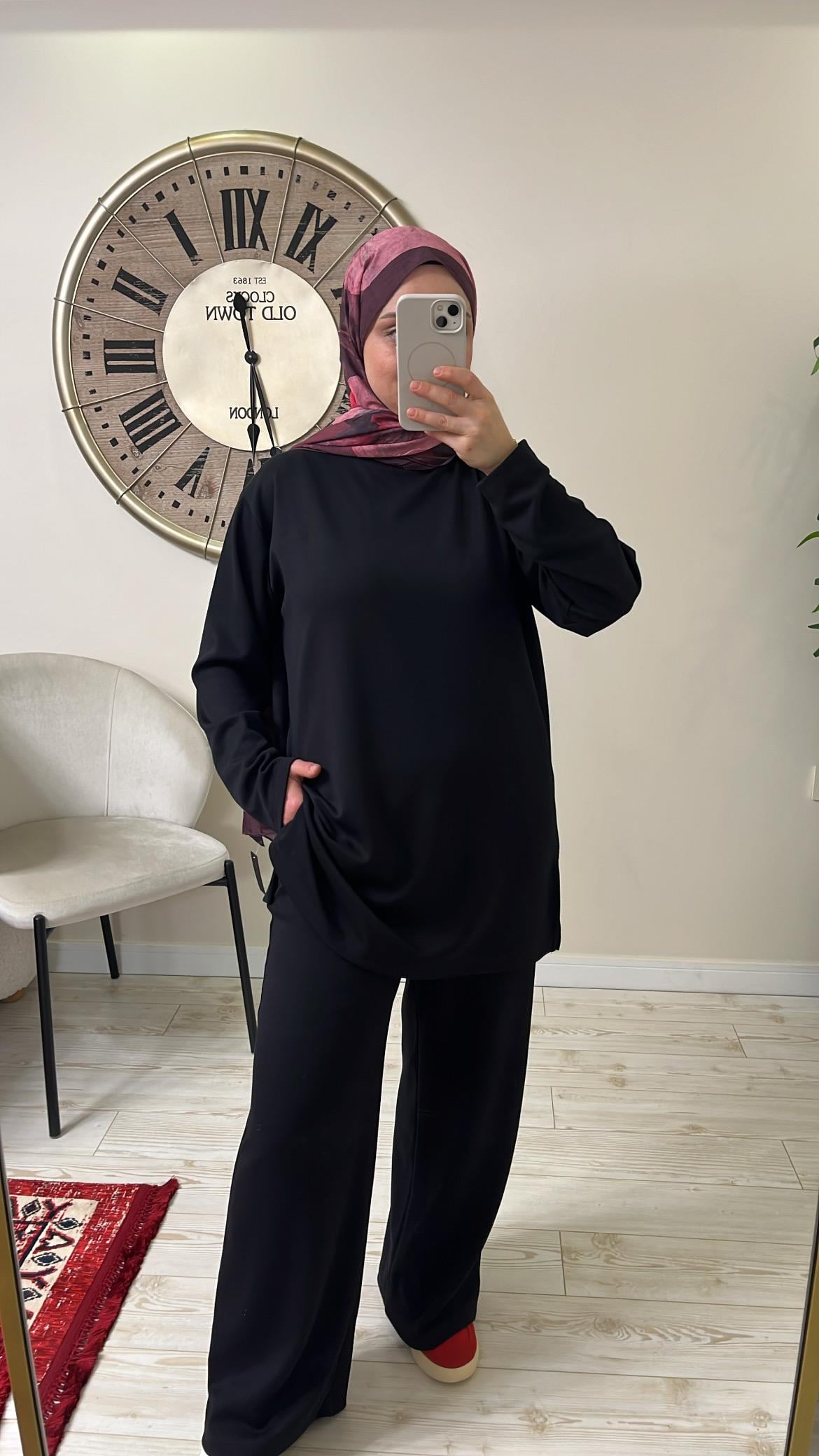 Fatmanurmarka tunik bol pantolon Modal kumaş takım siyah