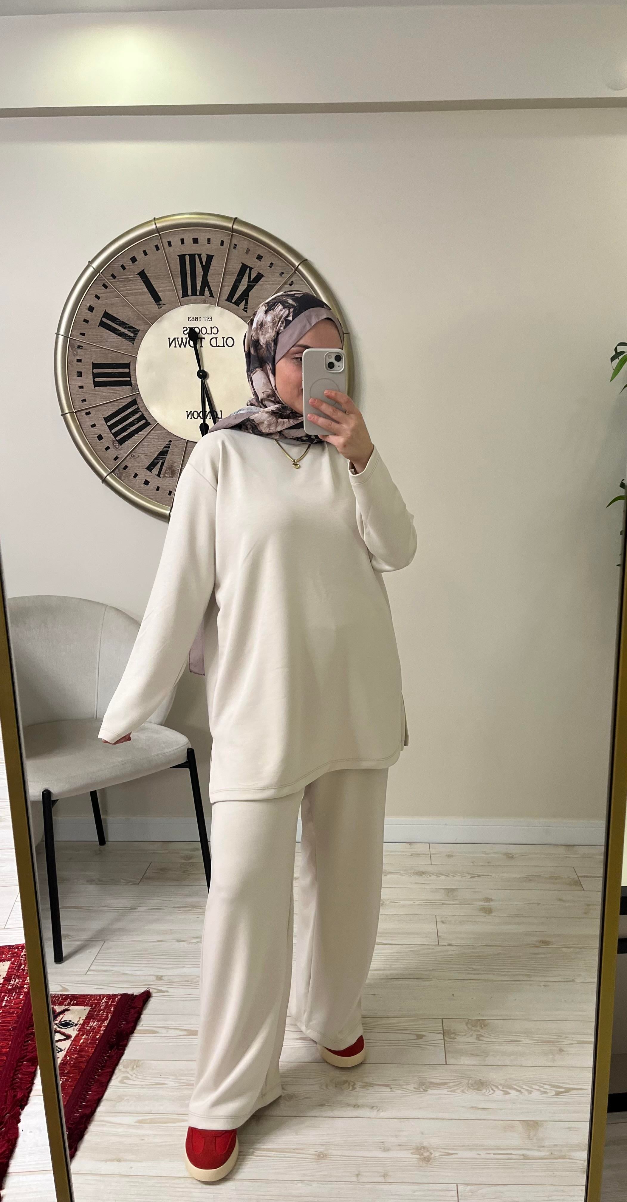 Fatmanurmarka tunik bol pantolon takım krem