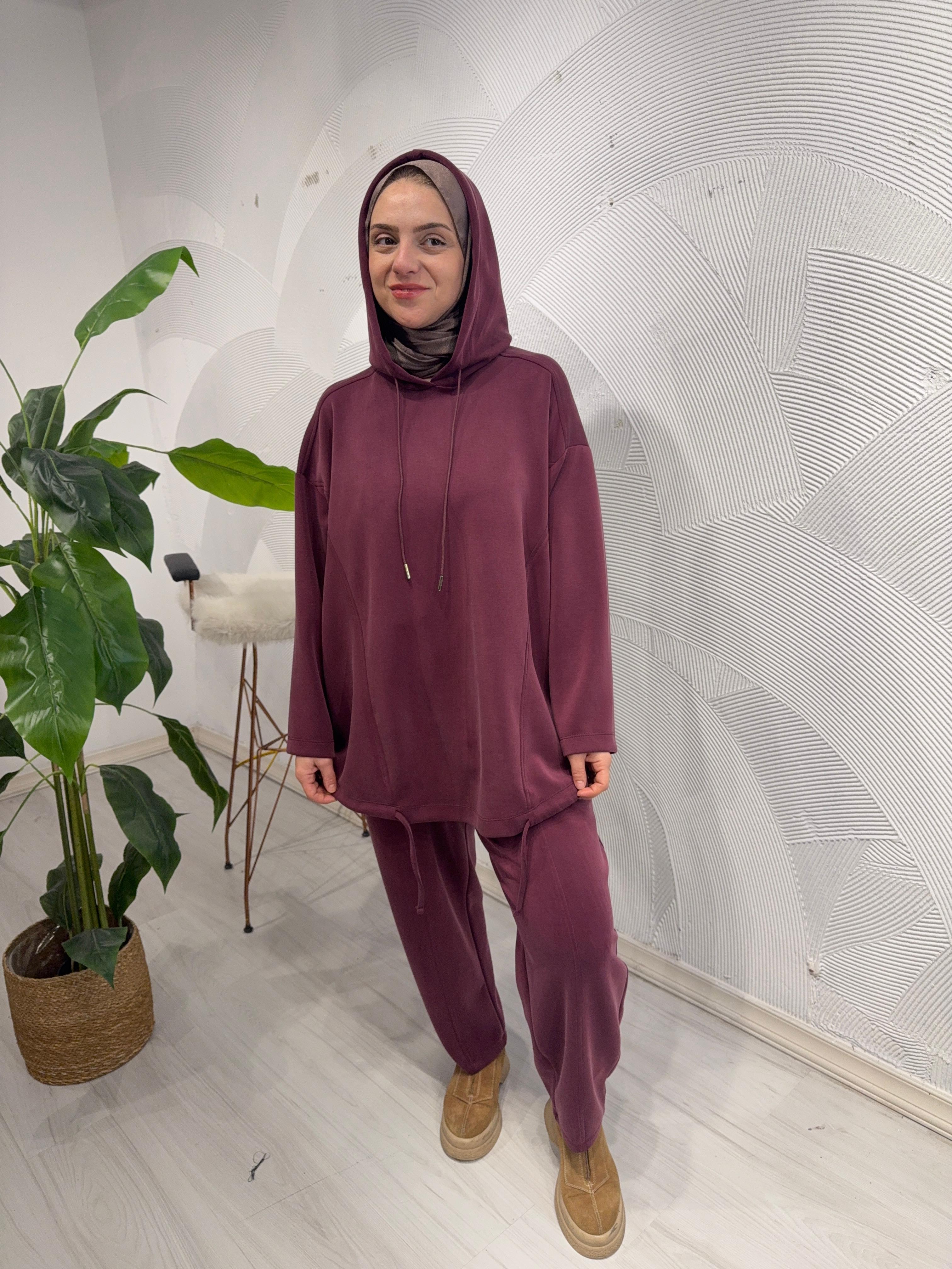 MODAL KUMAŞ SPOR KAPŞONLU TAKIM BORDO