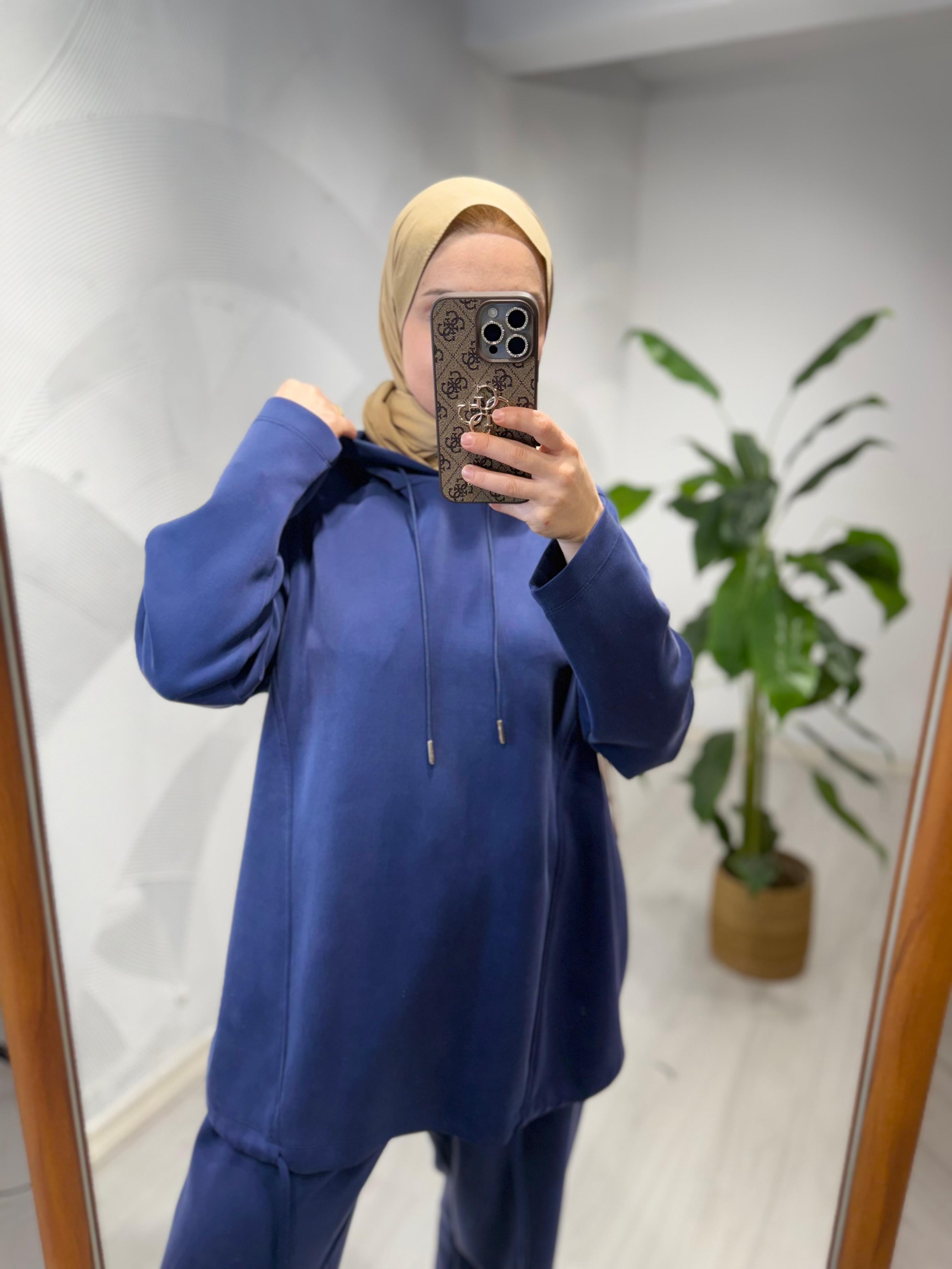 MODAL KUMAŞ SPOR KAPŞONLU TAKIM LACİVERT