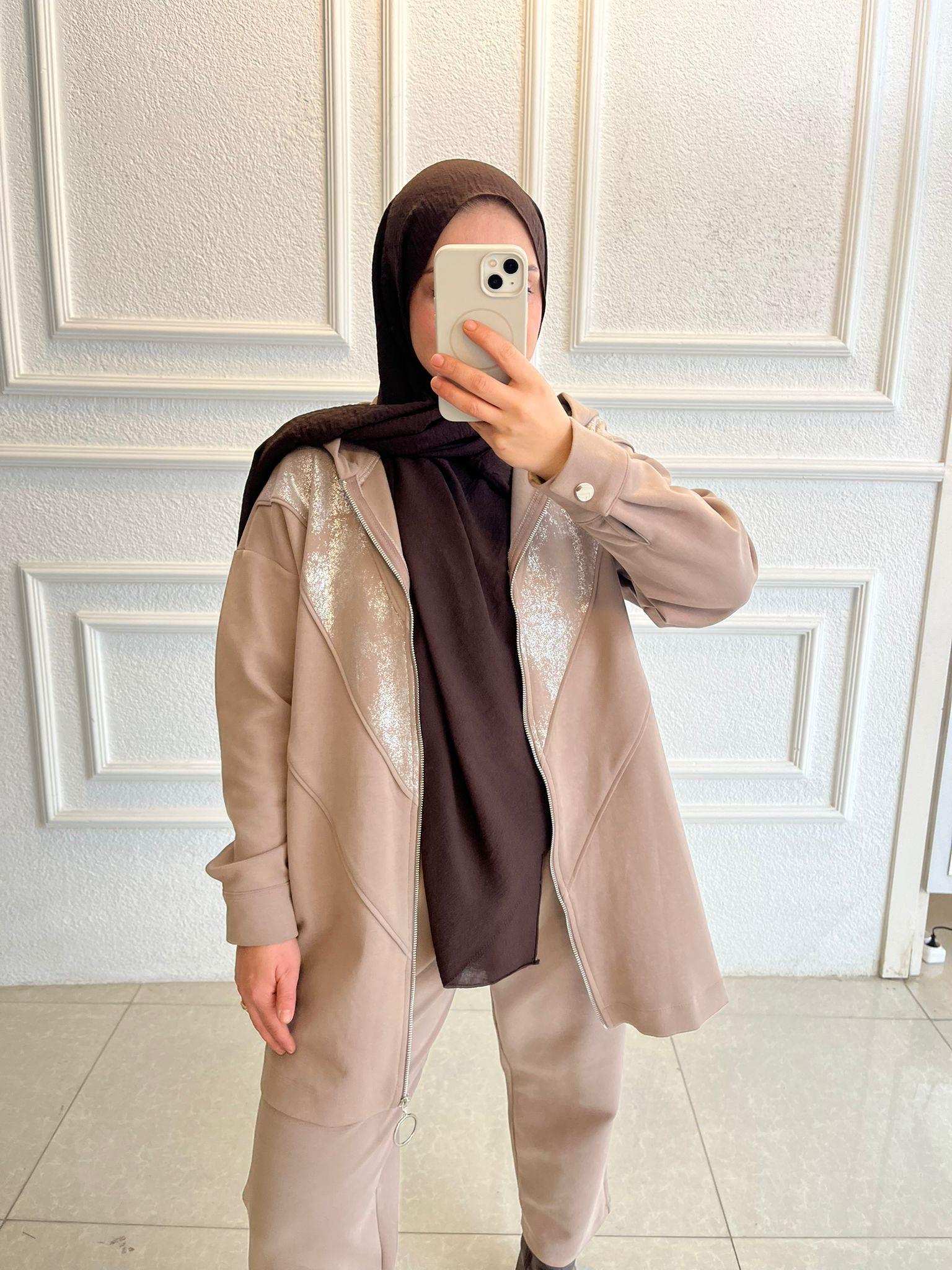 V DETAY İKİLİ PANTALONLU TAKIM VİZON