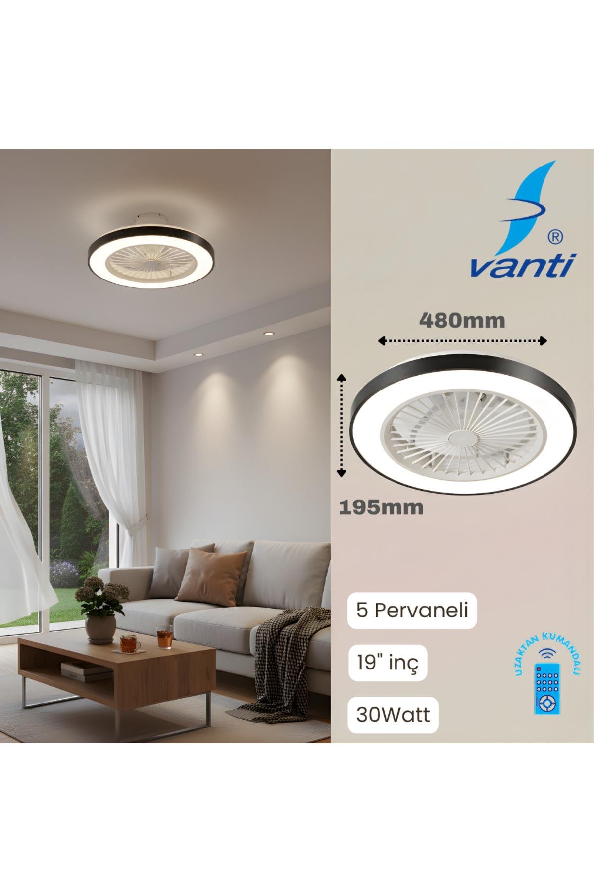 VANTİ-KCF297-15 WATT LEDLİ DEKORATIF TAVAN VANTILATÖRÜ SİYAH