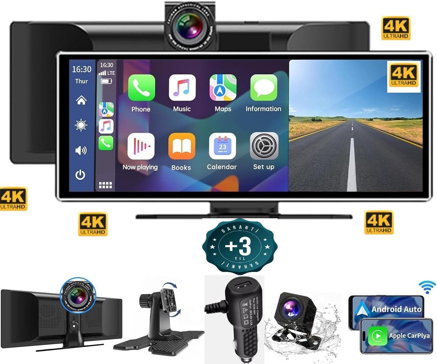 TeknoMoon Apple Carplay Android Car Play 11'' Inç 64gb Sd Kart Dahil Model Büyük Çift Kameralı Araba Ekranı