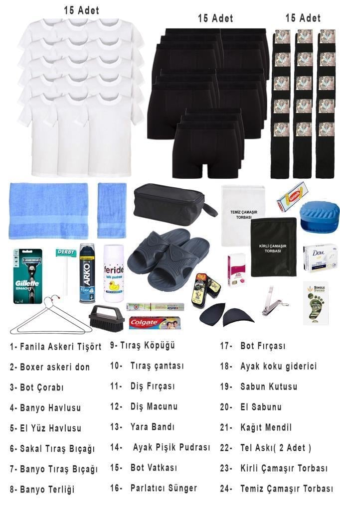 Single Sword 67 Parça Hatay İskenderun Denizci Acemi Bedelli Asker Seti 15 Li iç Giyim 