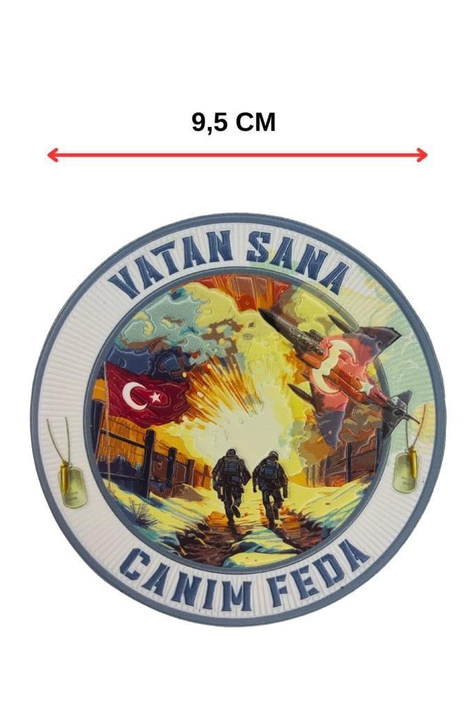 Vatan Sana Canım Feda PVC Arkası Cırtlı Arma Patch – Yuvarlak 9,5 cm 