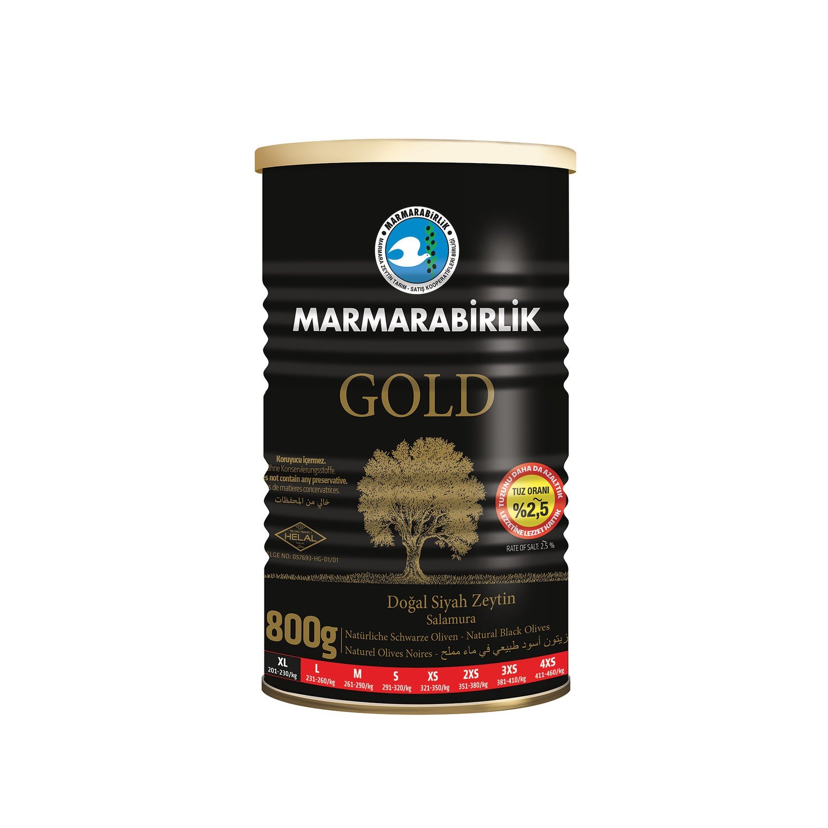 MARMARABİRLİK TENEKE GOLD MEGA 201/230 XL 800GR ZEYTİN