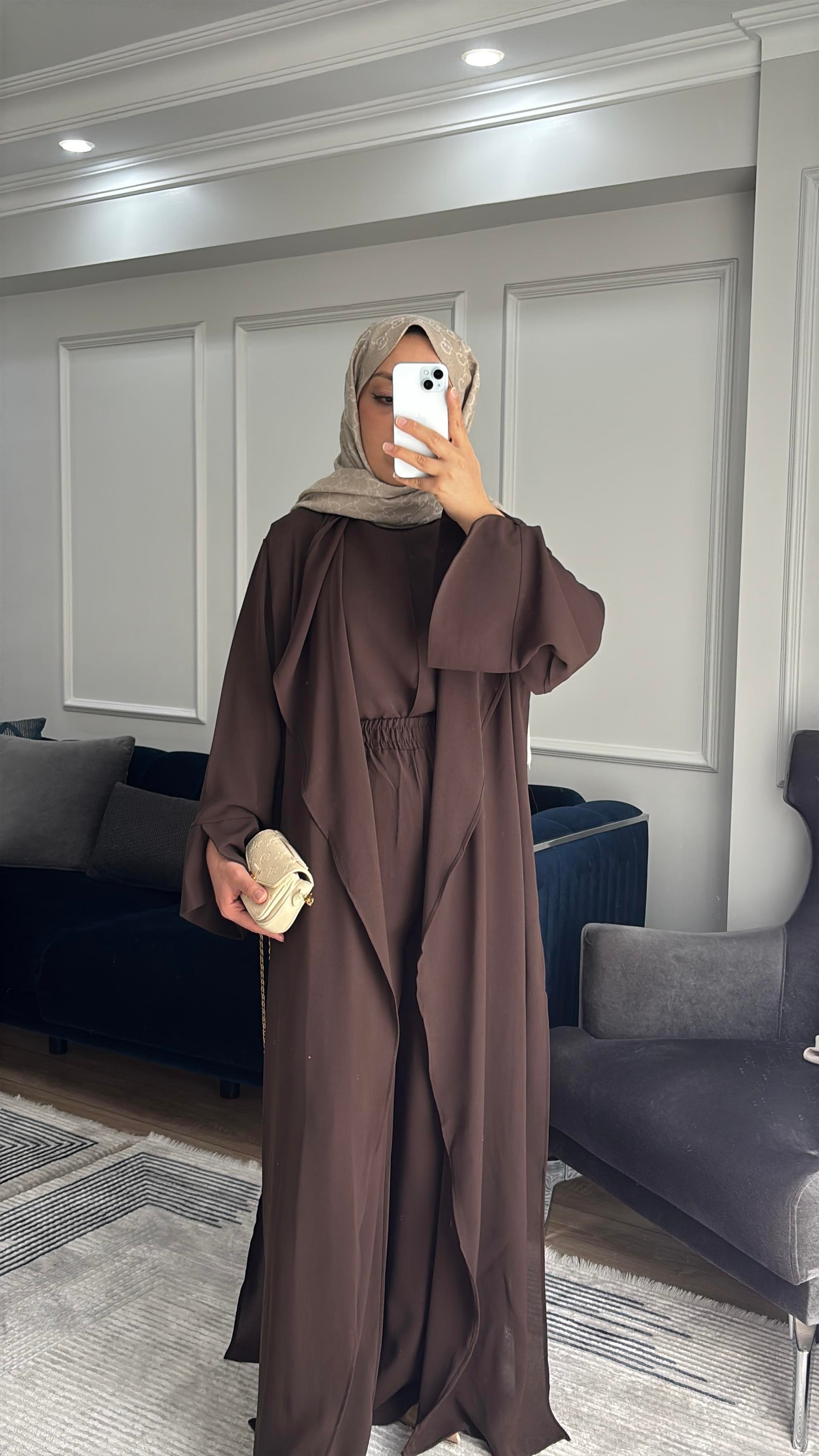 Abaya Takım Kahverengi 