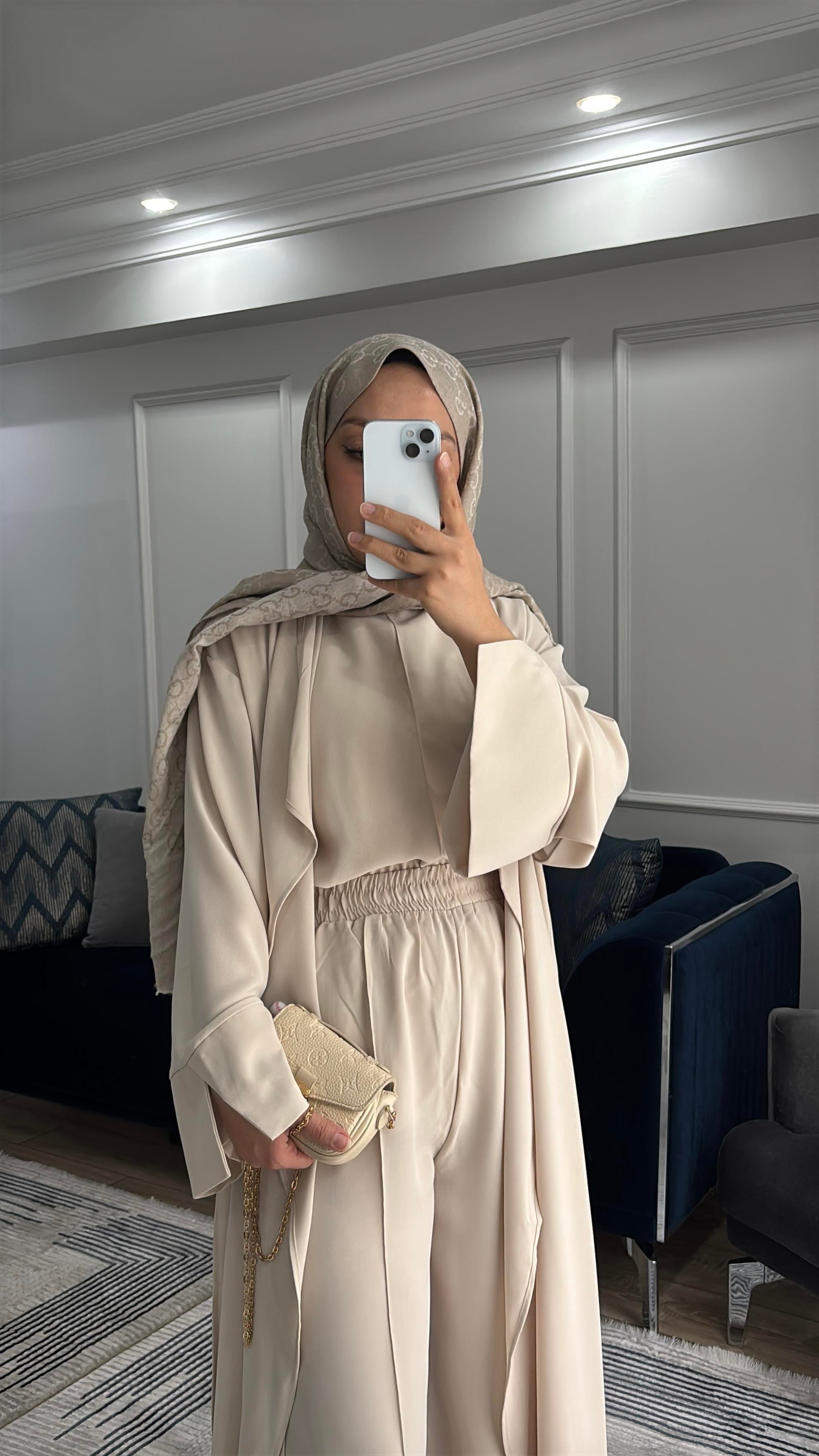 Abaya Takım Krem 