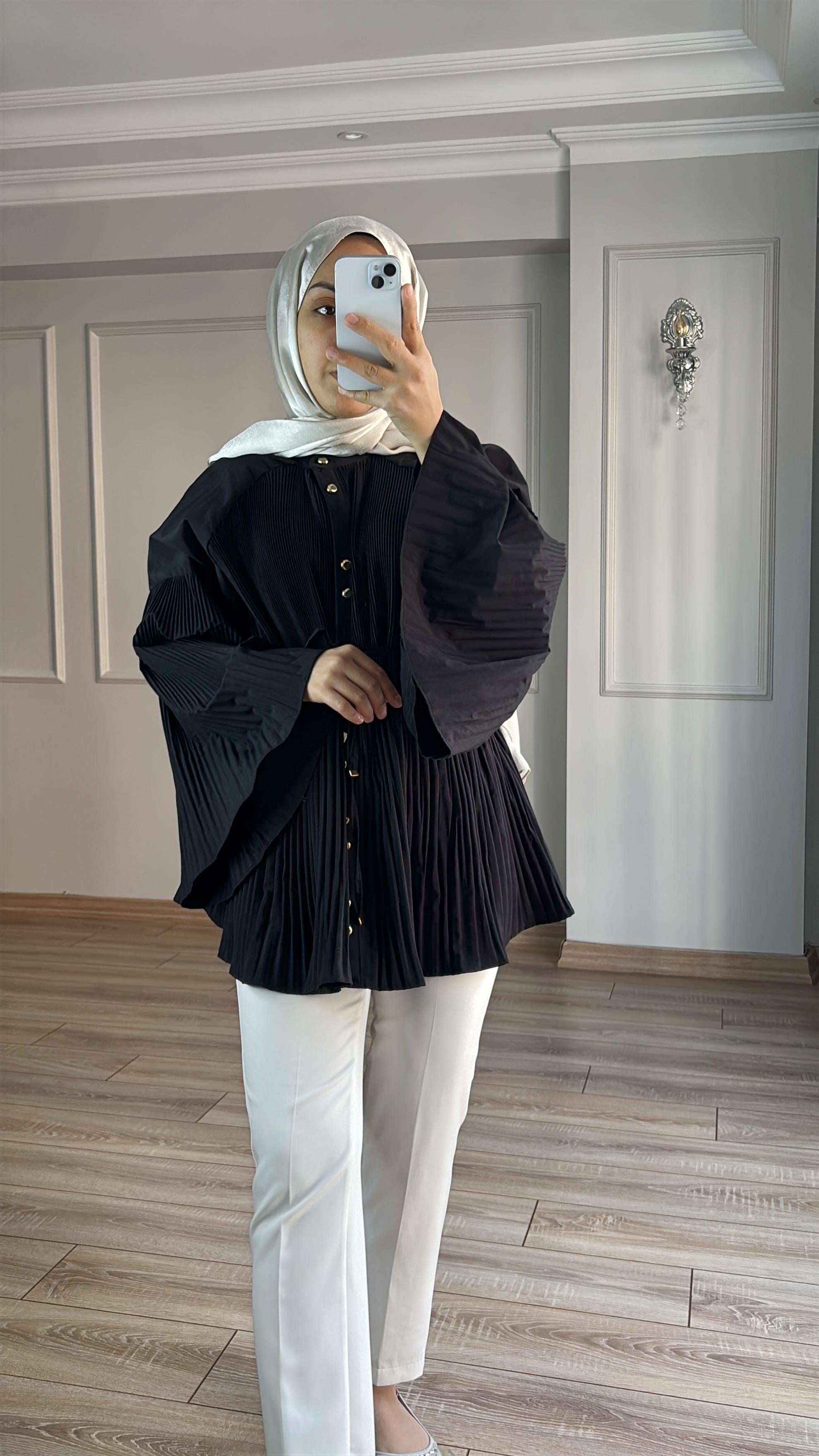 Elegant Pliseli Gömlek Siyah