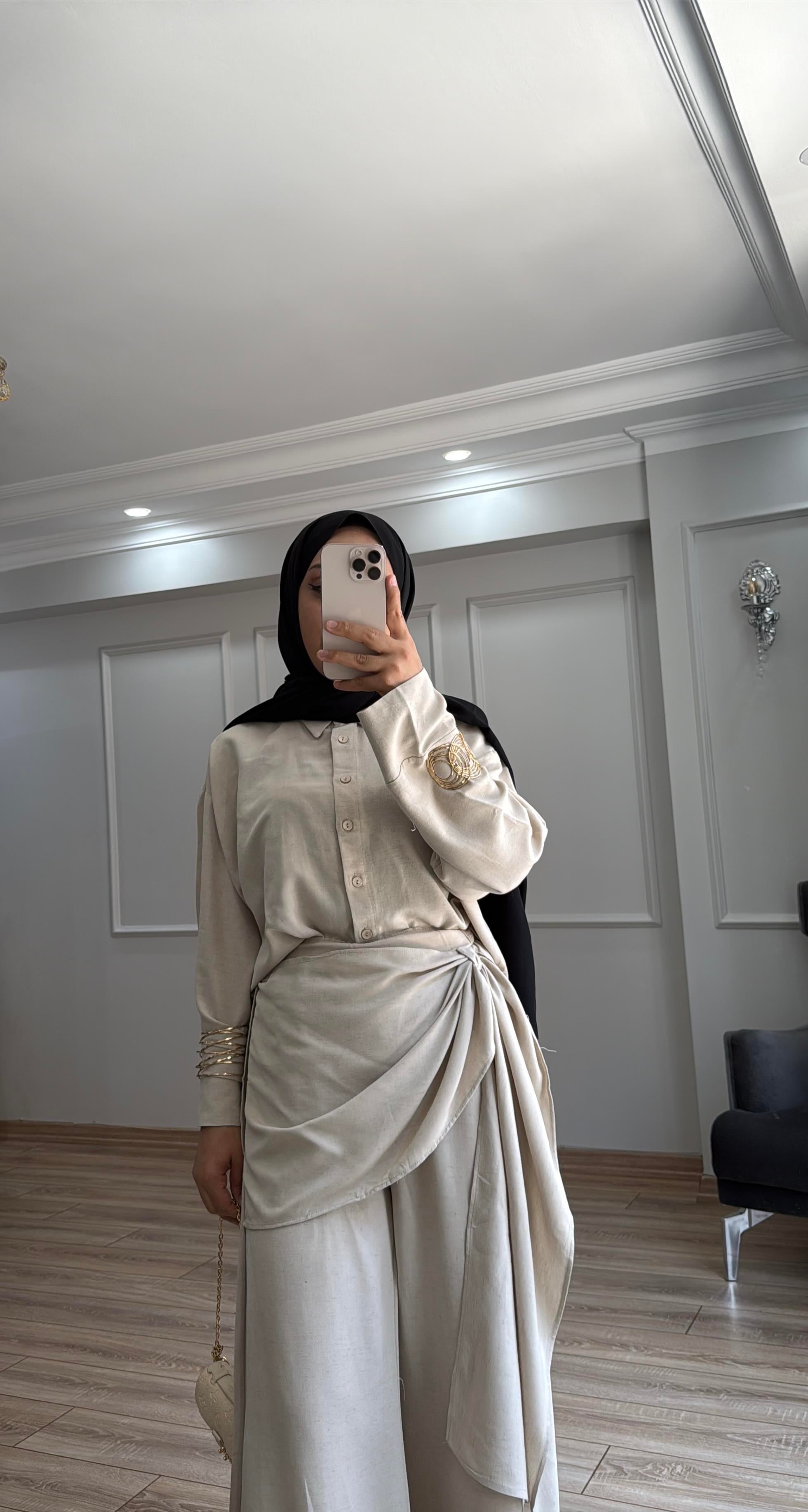 Savra Pantolonlu Takım Bej