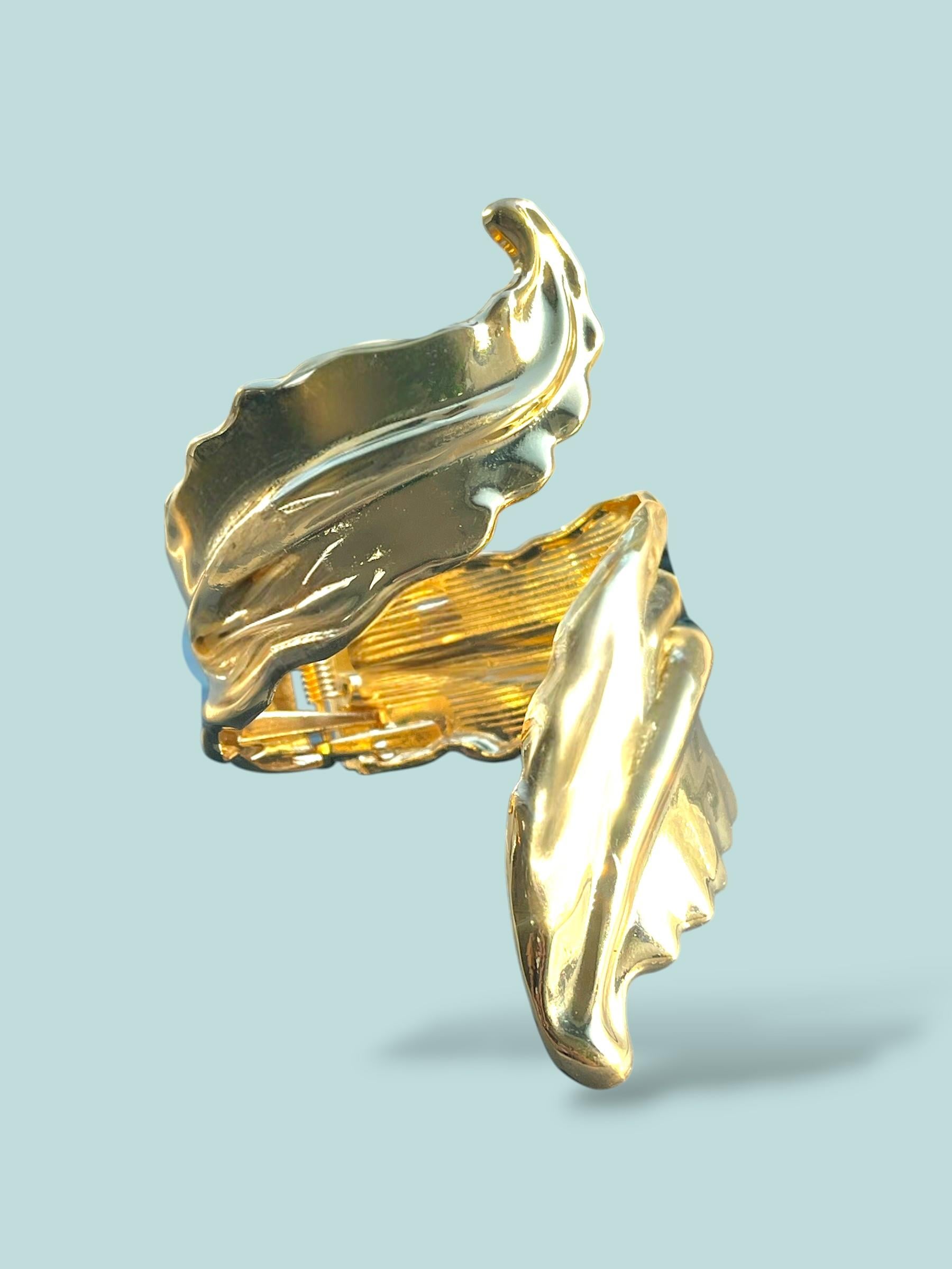 Yaprak Parlak Gold Kelepçe Bileklik