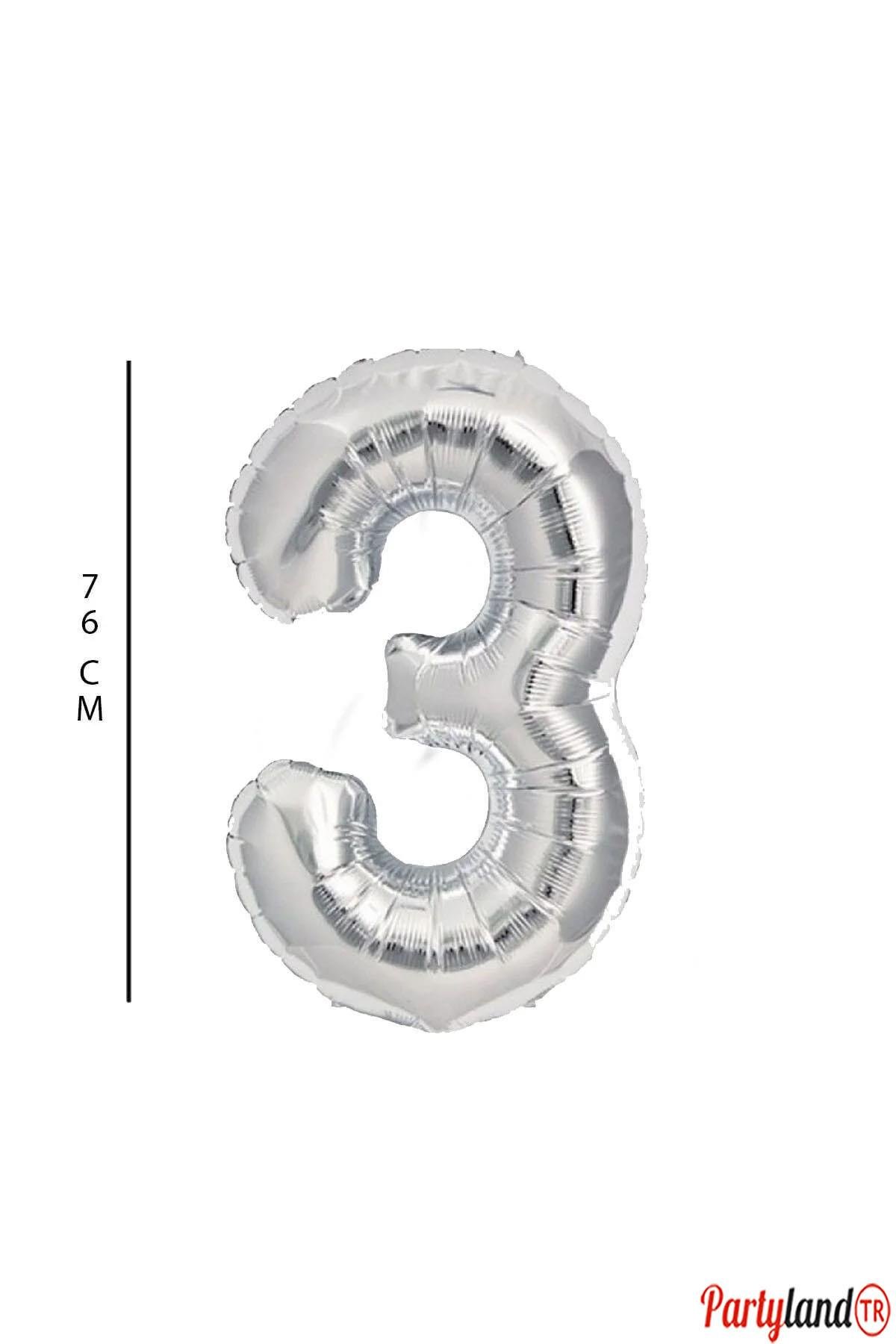 3 - Rakam 76 Cm. Gümüş Folyo Balon