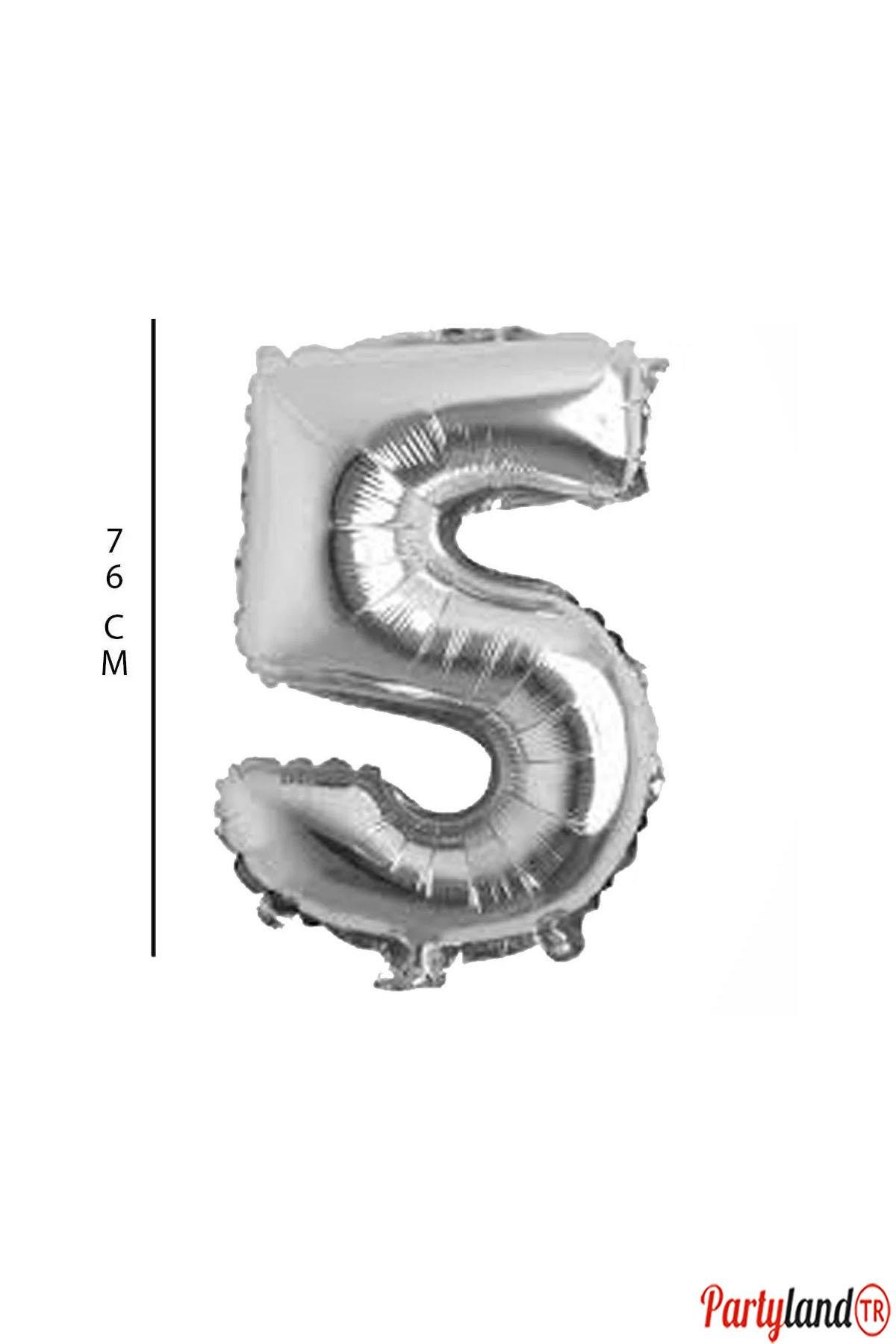 5 - Rakam 76 Cm. Gümüş Folyo Balon