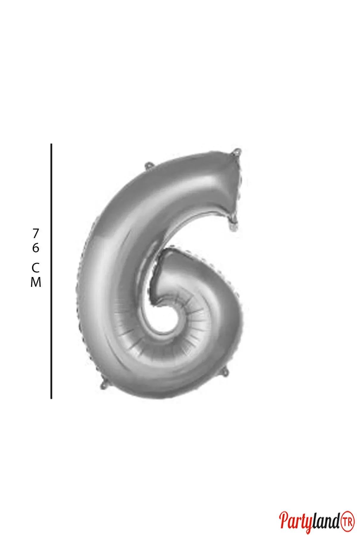 6 - Rakam 76 Cm. Gümüş Folyo Balon