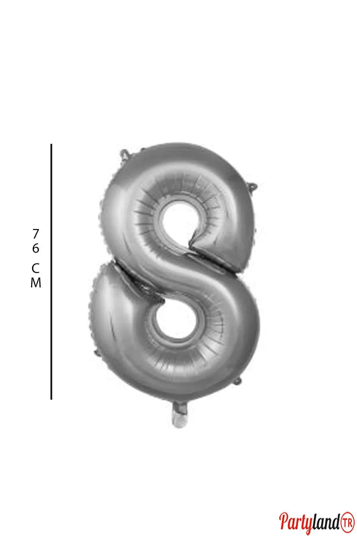 8 - Rakam 76 Cm. Gümüş Folyo Balon