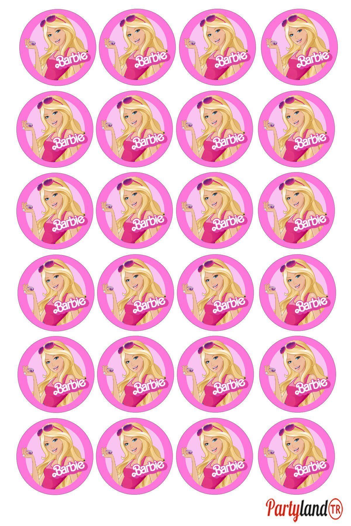Barbi Temalı 5 Cm. Yapışkanlı Yuvarlak Etiket - Sticker 24 Adet